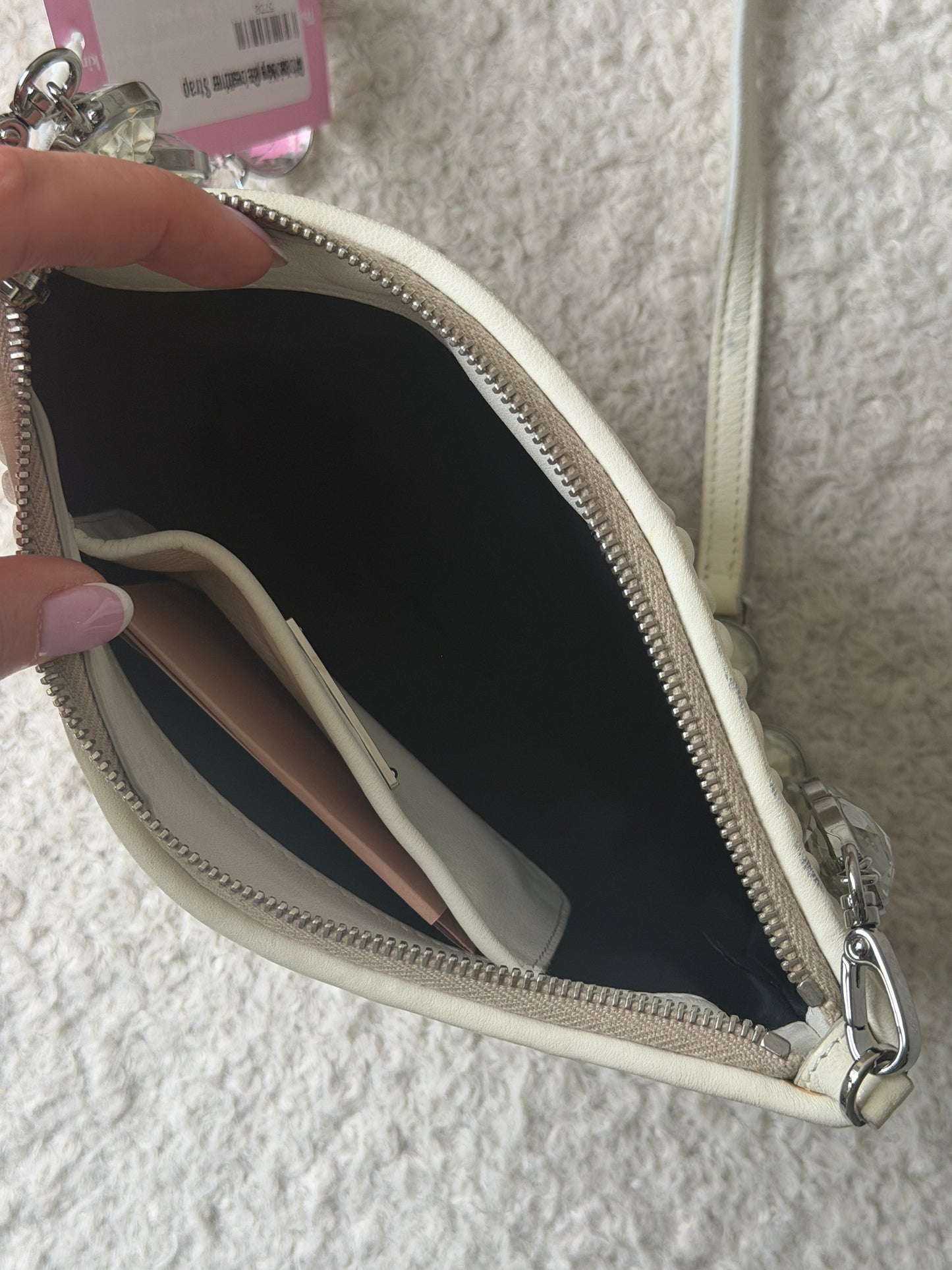White Nappa Leather Crossbody Gemstone Strap