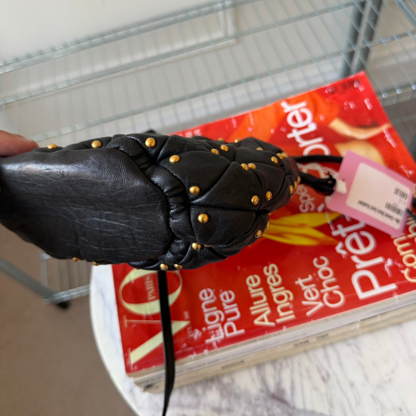 Pre-Owned Black Gold Studded Leather Bucket Bag
