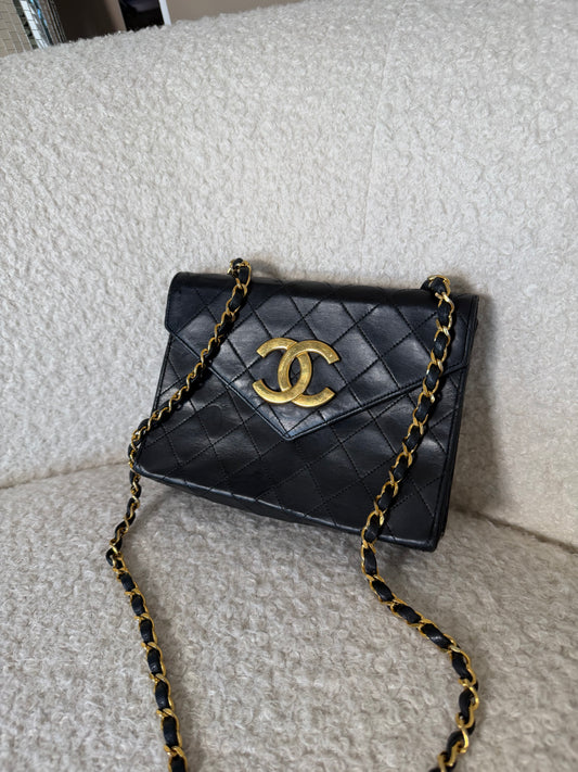 Pre-Owned Black Matelassé Lambskin Single Flap Crossbody Handbag w/Jumbo CC