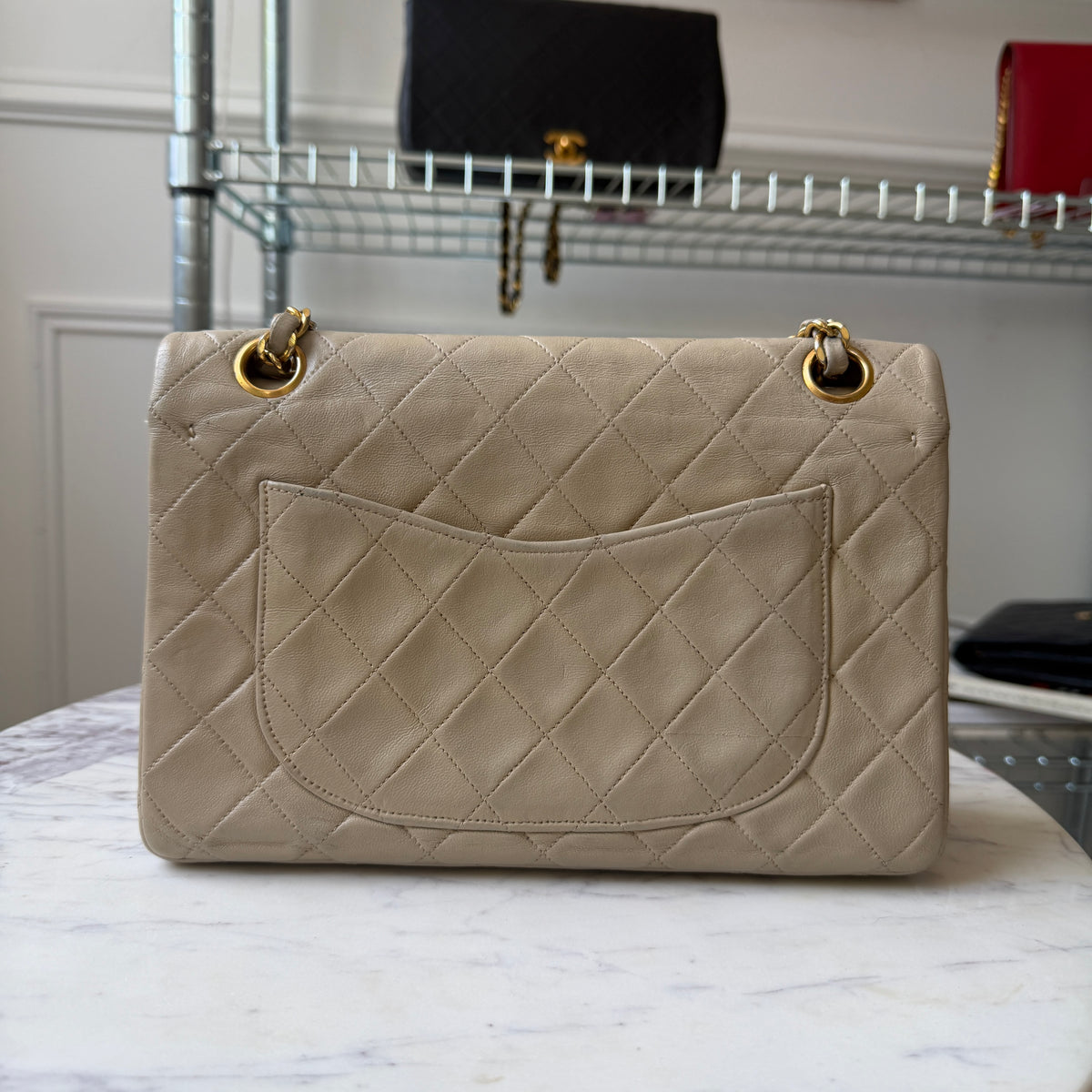 Pre-Owned Beige Matelassé Lambskin Leather Small Classic Double Flap
