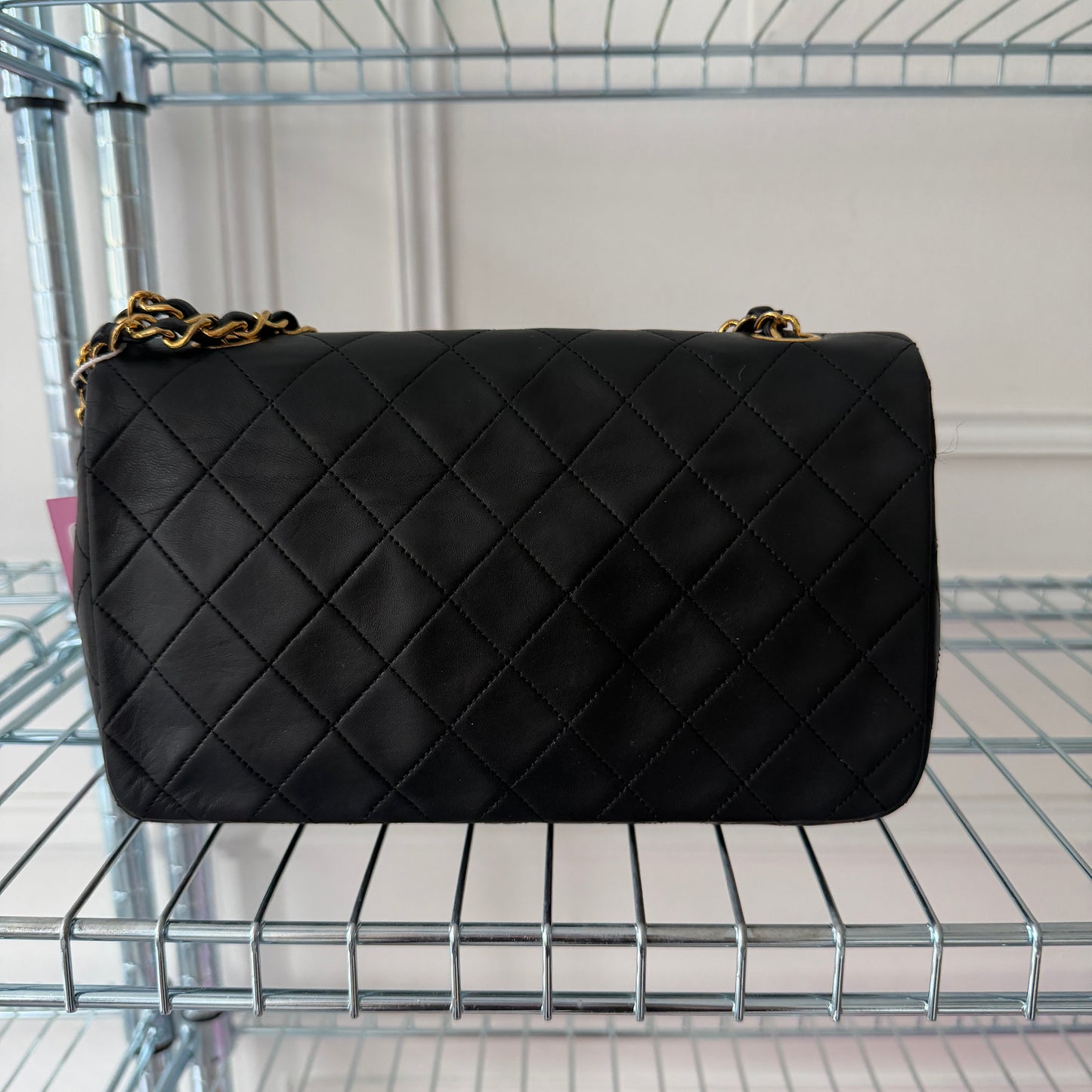 Pre-Owned Black Matelassé Lambskin Leather Full Flap Crossbody Bag