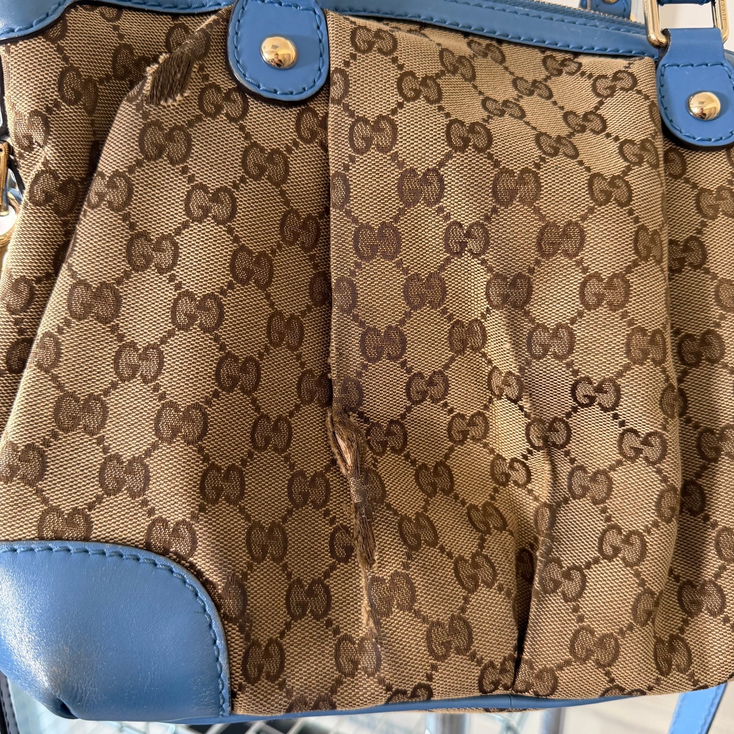 Pre-Owned Blue GG Canvas/Leather Sukey Crossbody Tote Bag