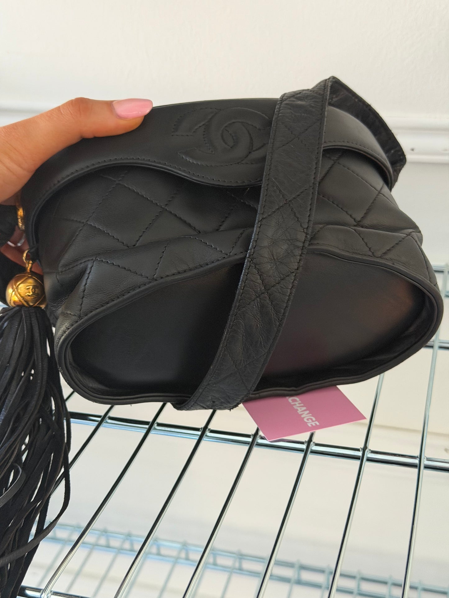 Pre-Owned Black Matelassé Lambskin Leather Vanity Shoulder Bag