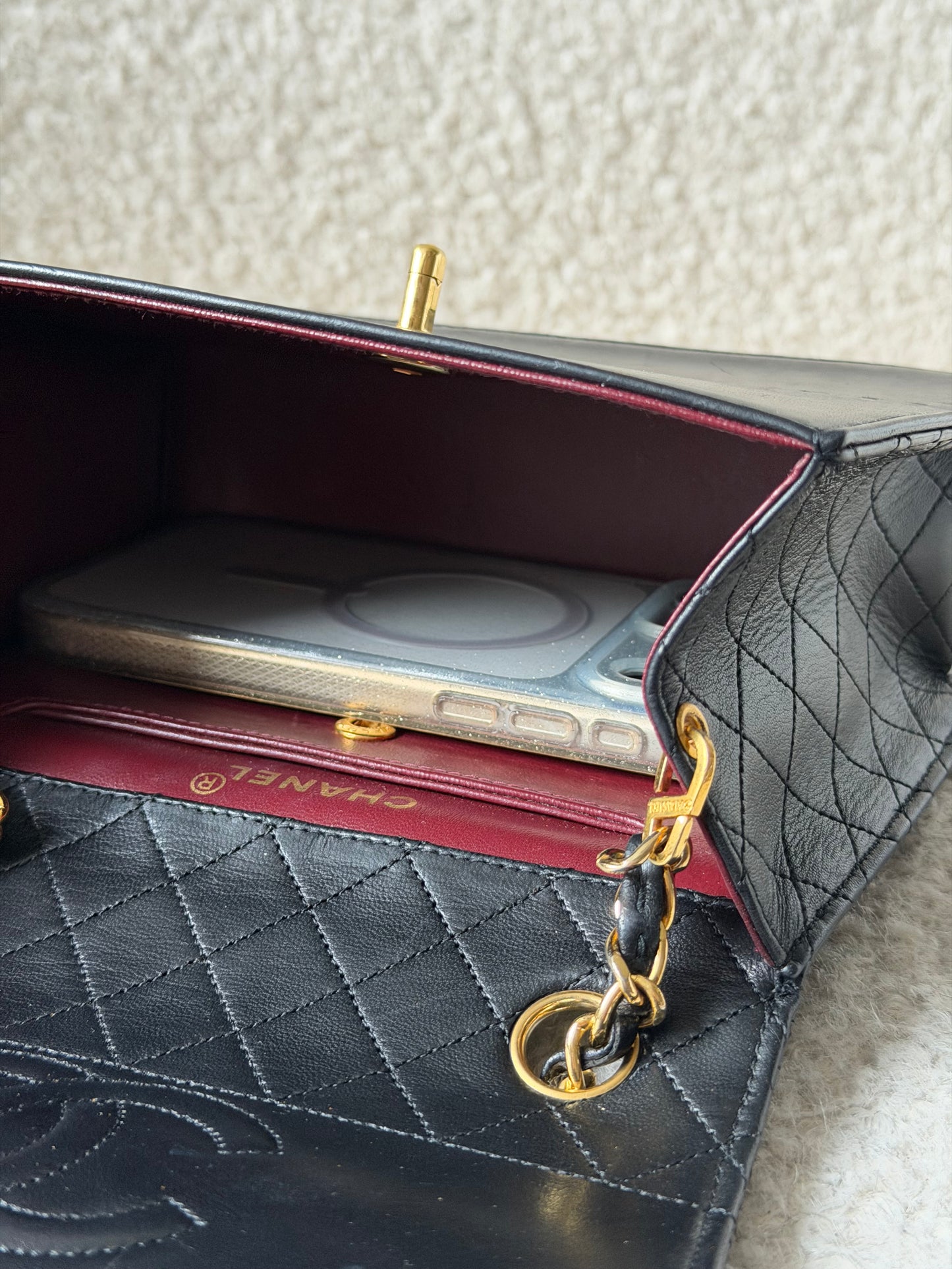 Black Lambskin Triangle Single Flap 24KGHW