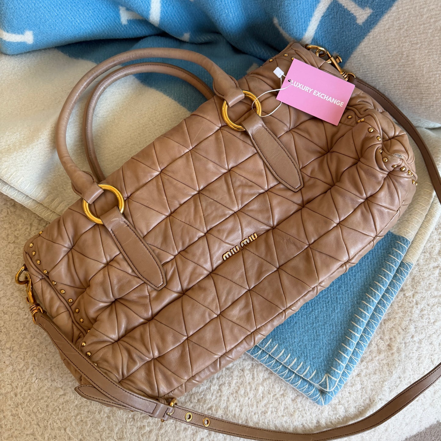 Pre-Owned Pink Matelassé Leather Crossbody Tote Bag