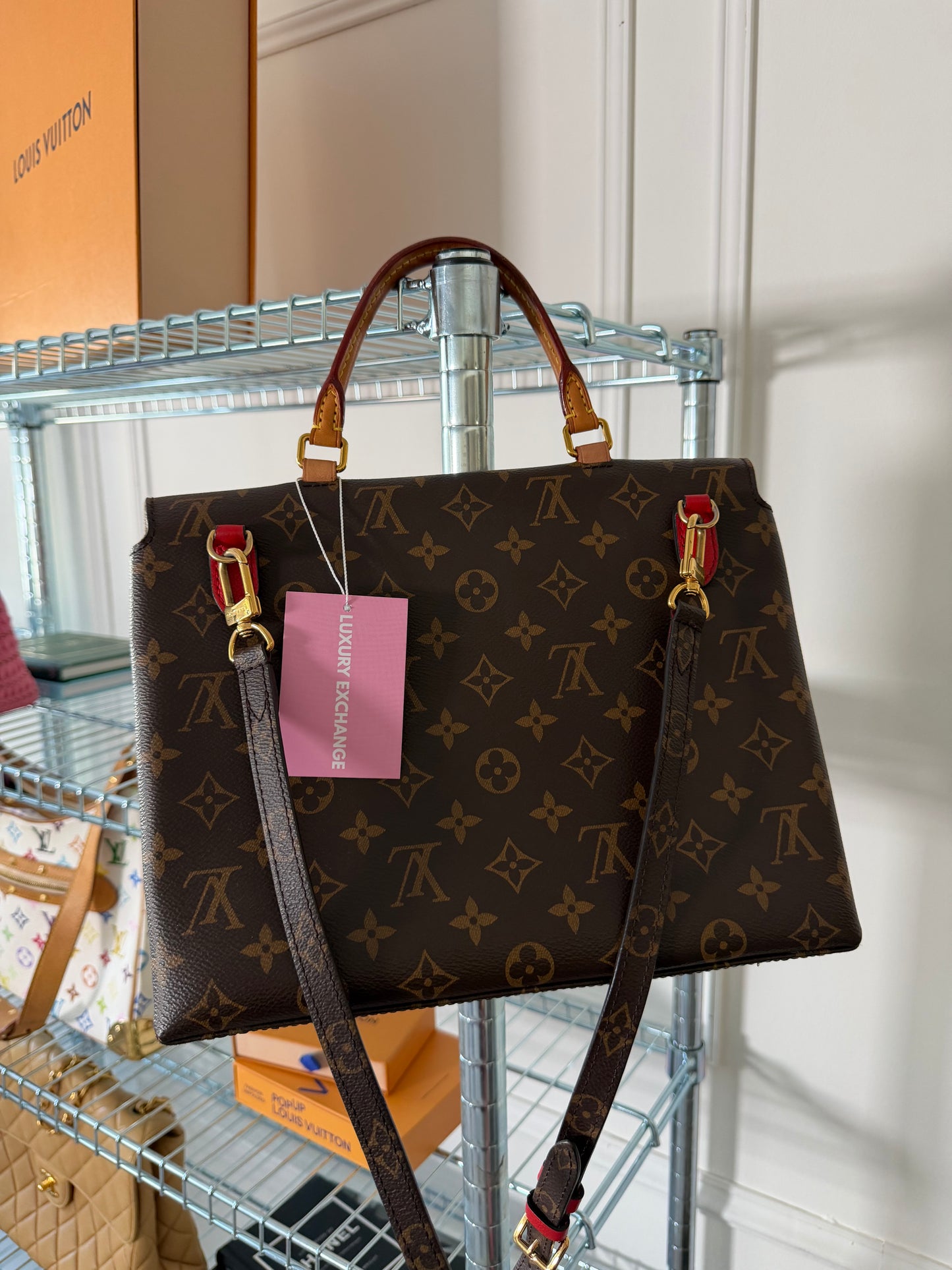 Pre-Owned Red/LV Monogram Canvas Marignan Handbag