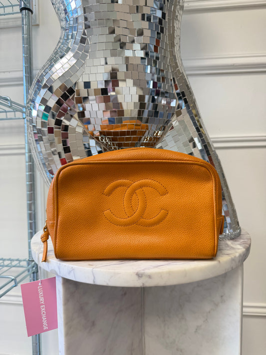 Pre-Owned Orange Caviar Leather Vanity Bag