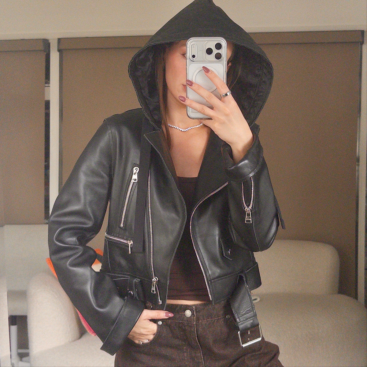 Pre-Owned Black Leather Jacket (UK8)