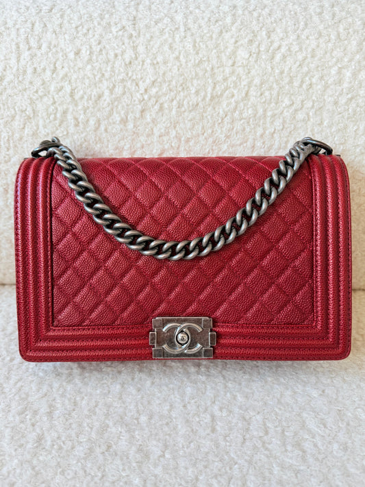 2014 Boy Flap Large Caviar Leather Gunmetal Grey Hardware