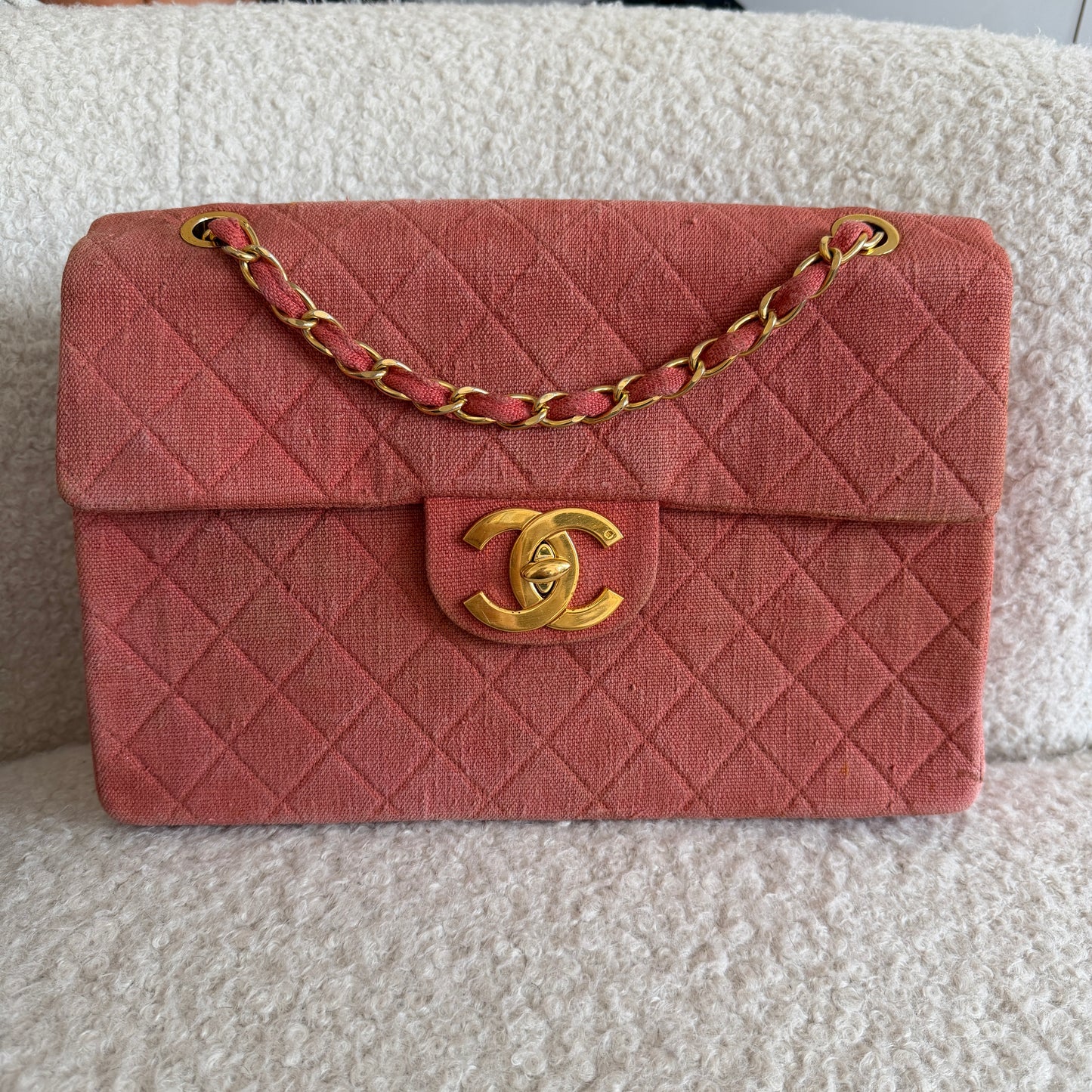 Pre-Owned Pink Matelassé Denim Maxi Single Flap