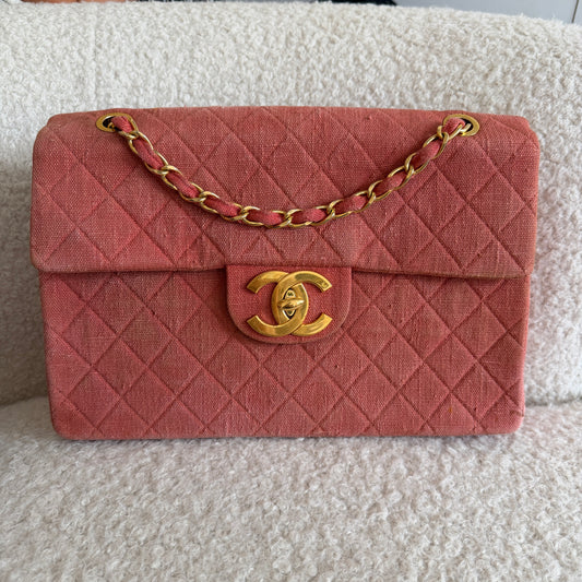 Pre-Owned Pink Matelassé Denim Maxi Single Flap