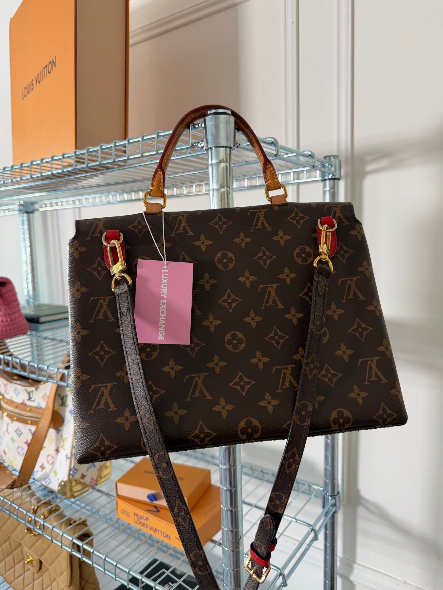 Pre-Owned Red/LV Monogram Canvas Marignan Handbag
