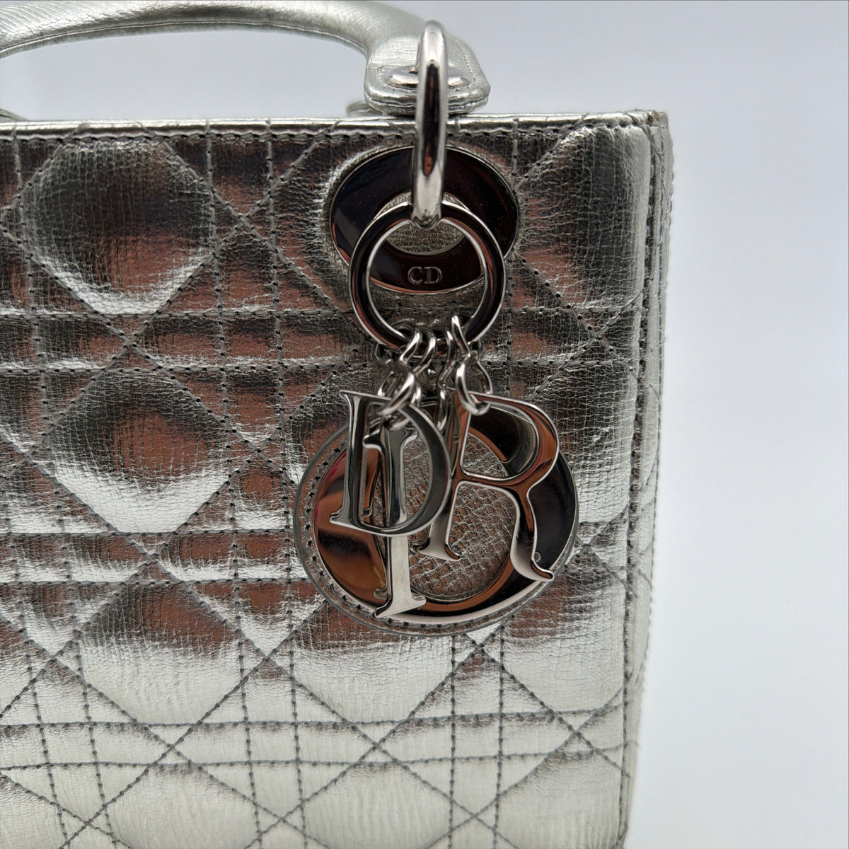Pre-Owned Silver Metallic Small  Lady Dior