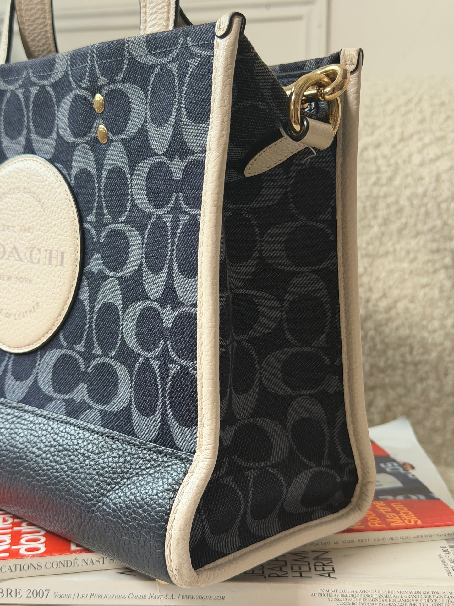 Pre-Owned Blue Canvas Crossbody Tote Handbag