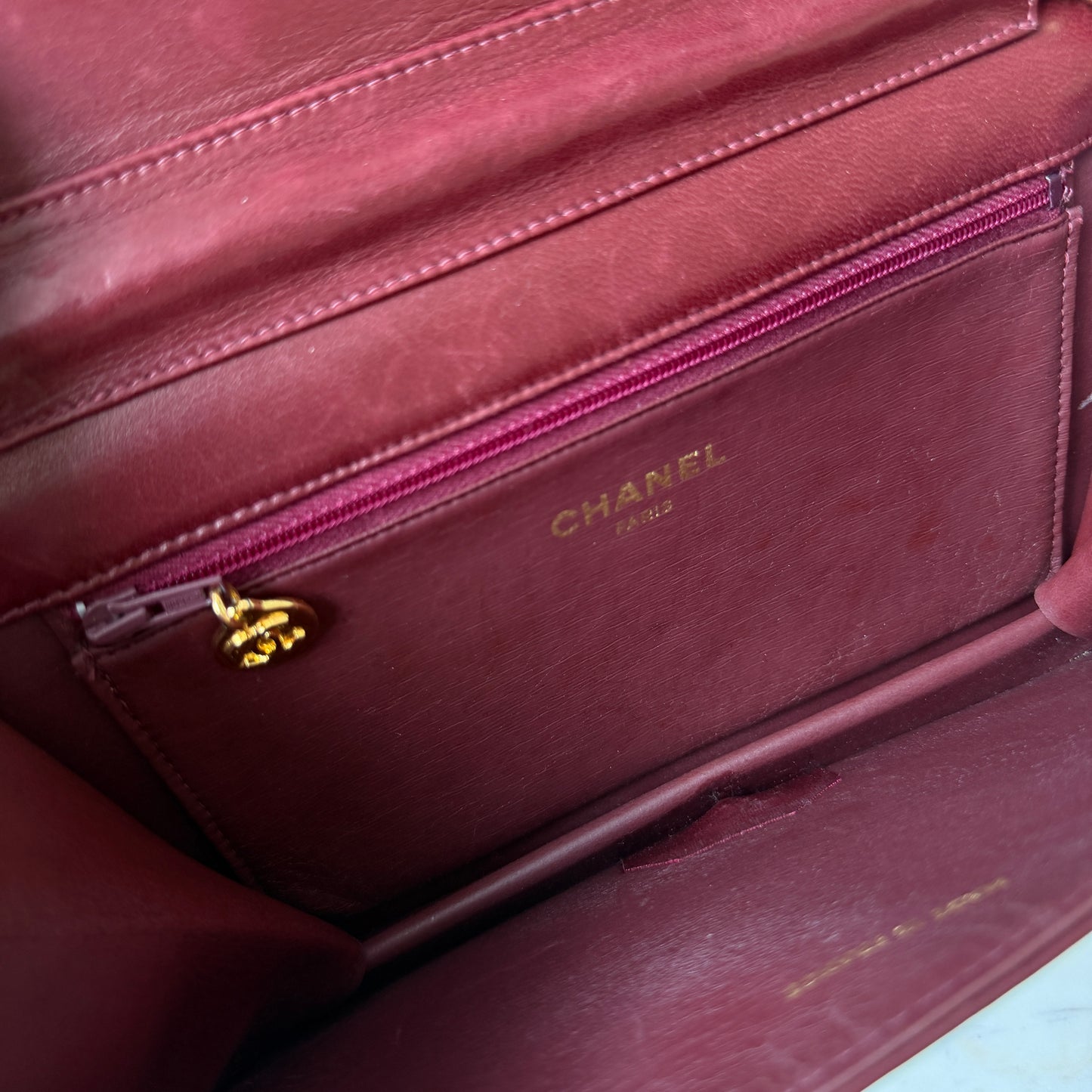 Pre-Owned Bordeaux Matelassé Lambskin Leather Full Flap