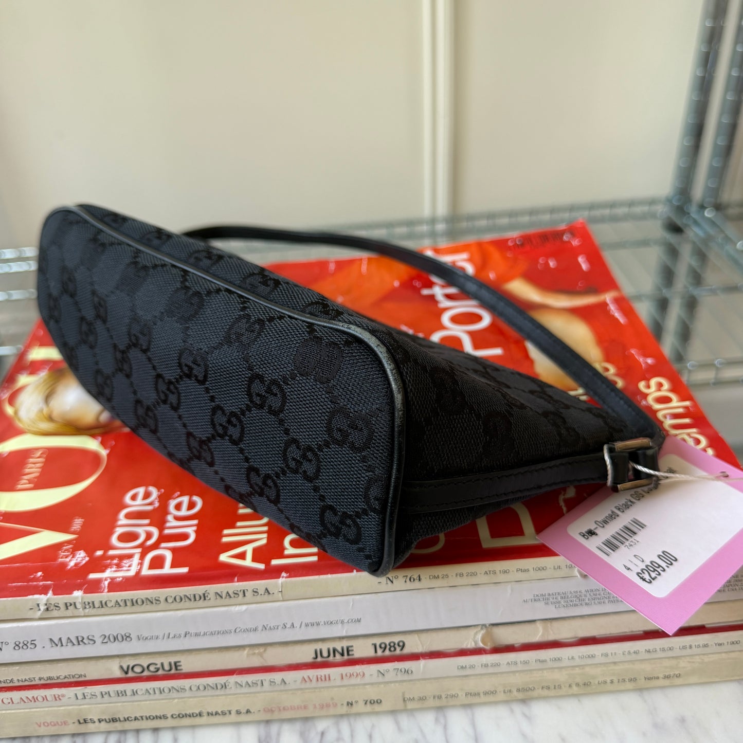Pre-Owned Black GG Canvas Boat Bag