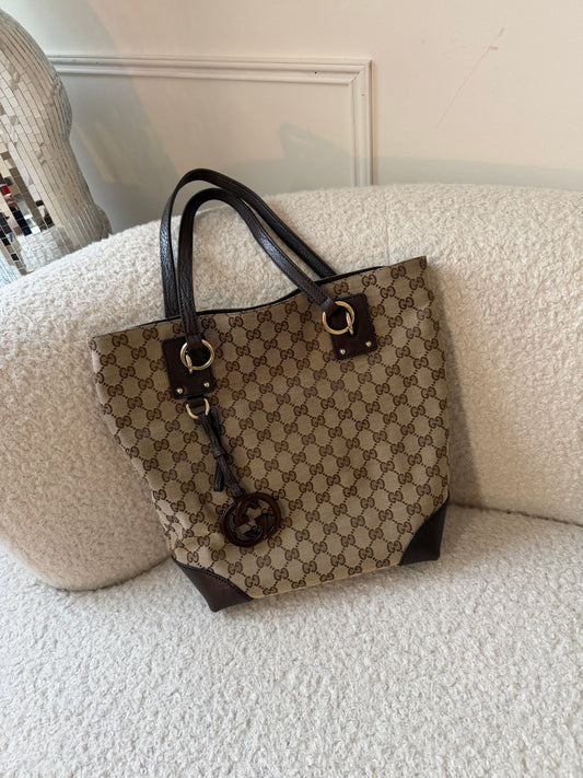 Pre-Owned Beige/Brown GG Canvas Tote Bag