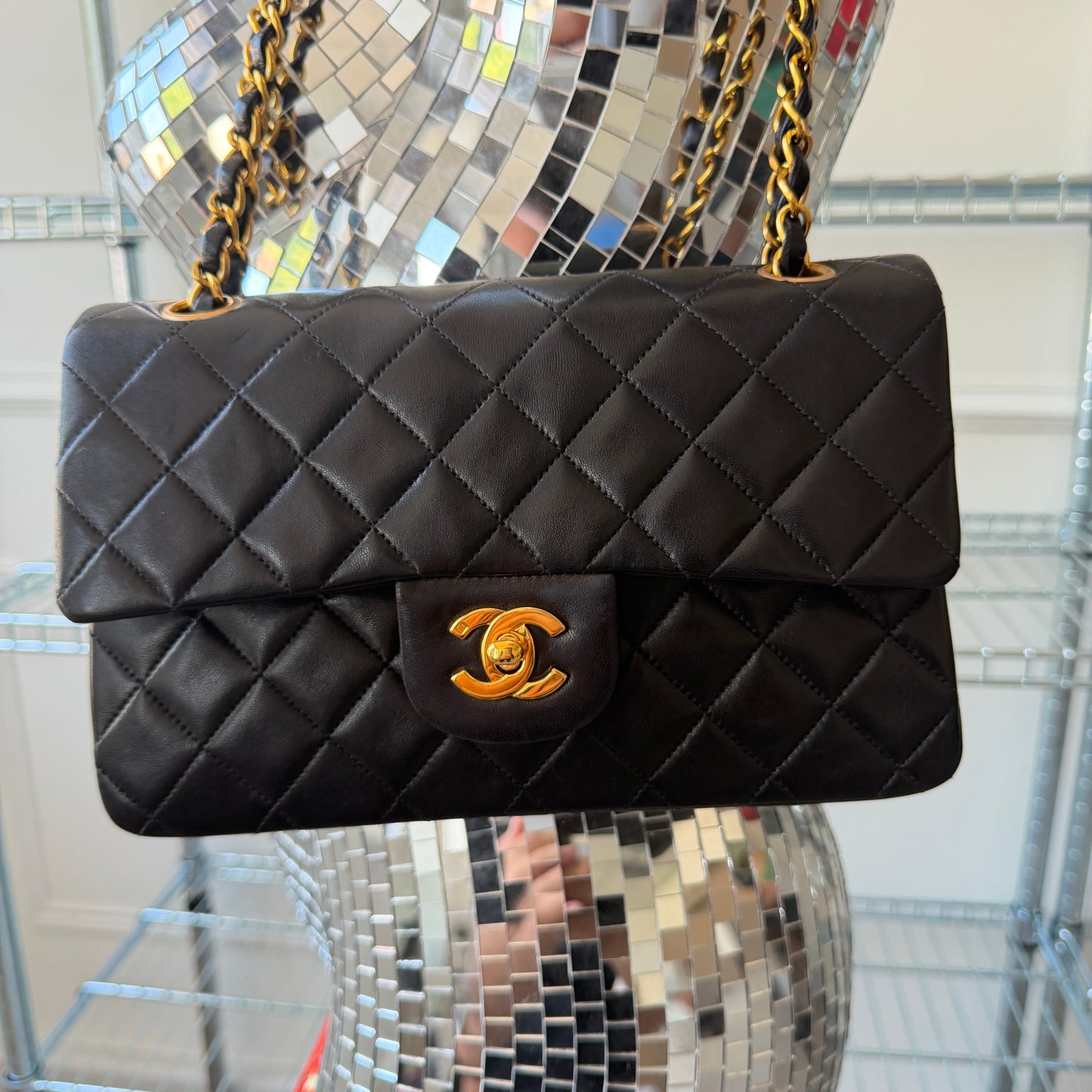 Pre-Owned Black Lambskin Small Classic Double Flap 24KGHW