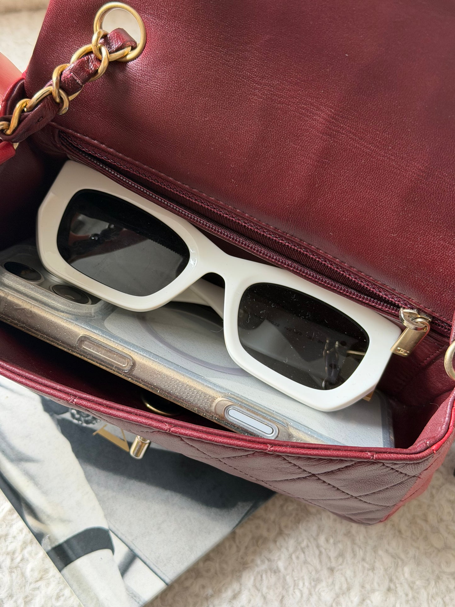 Red/Bordeaux Lambskin Mini Rectangle