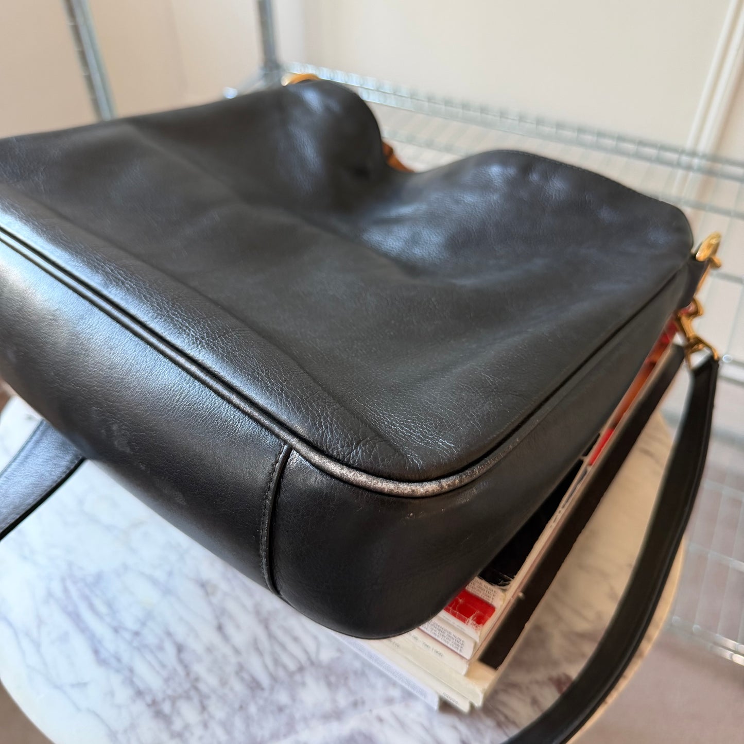 Pre-Owned Black Bamboo Leather Shoulder Bag