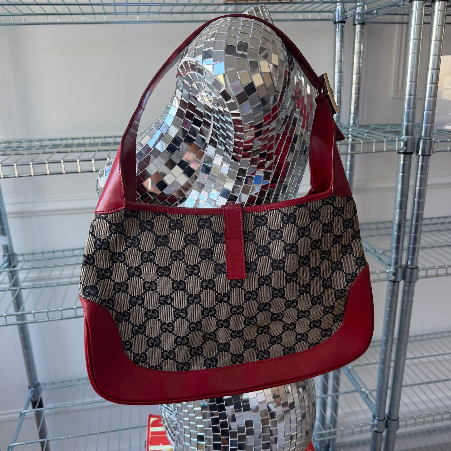 Pre-Owned Red Jackie GG Canvas/Leather Shoulder Bag