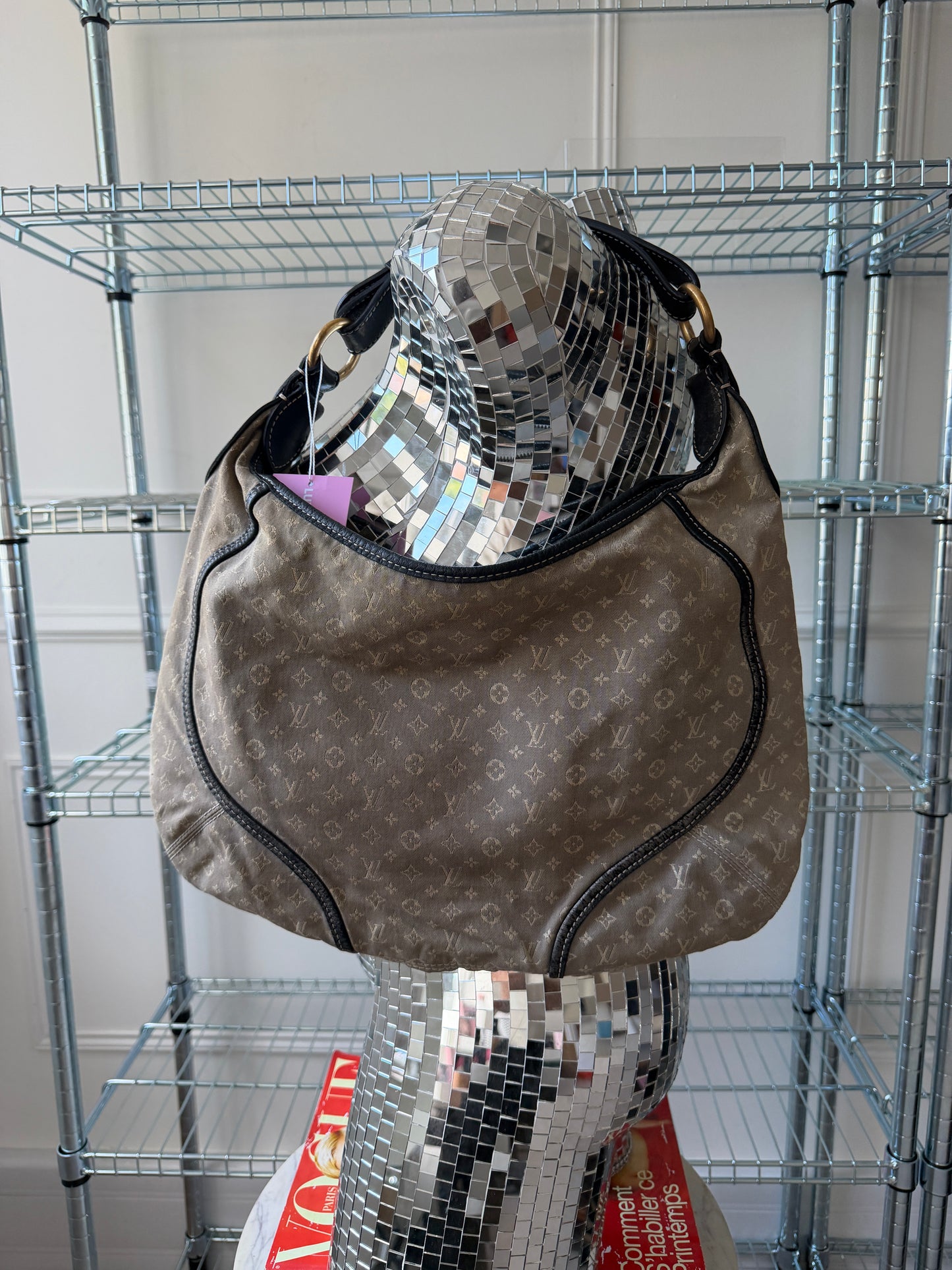 Pre-Owned Green Mini Lin Canvas Manon Shoulder Bag