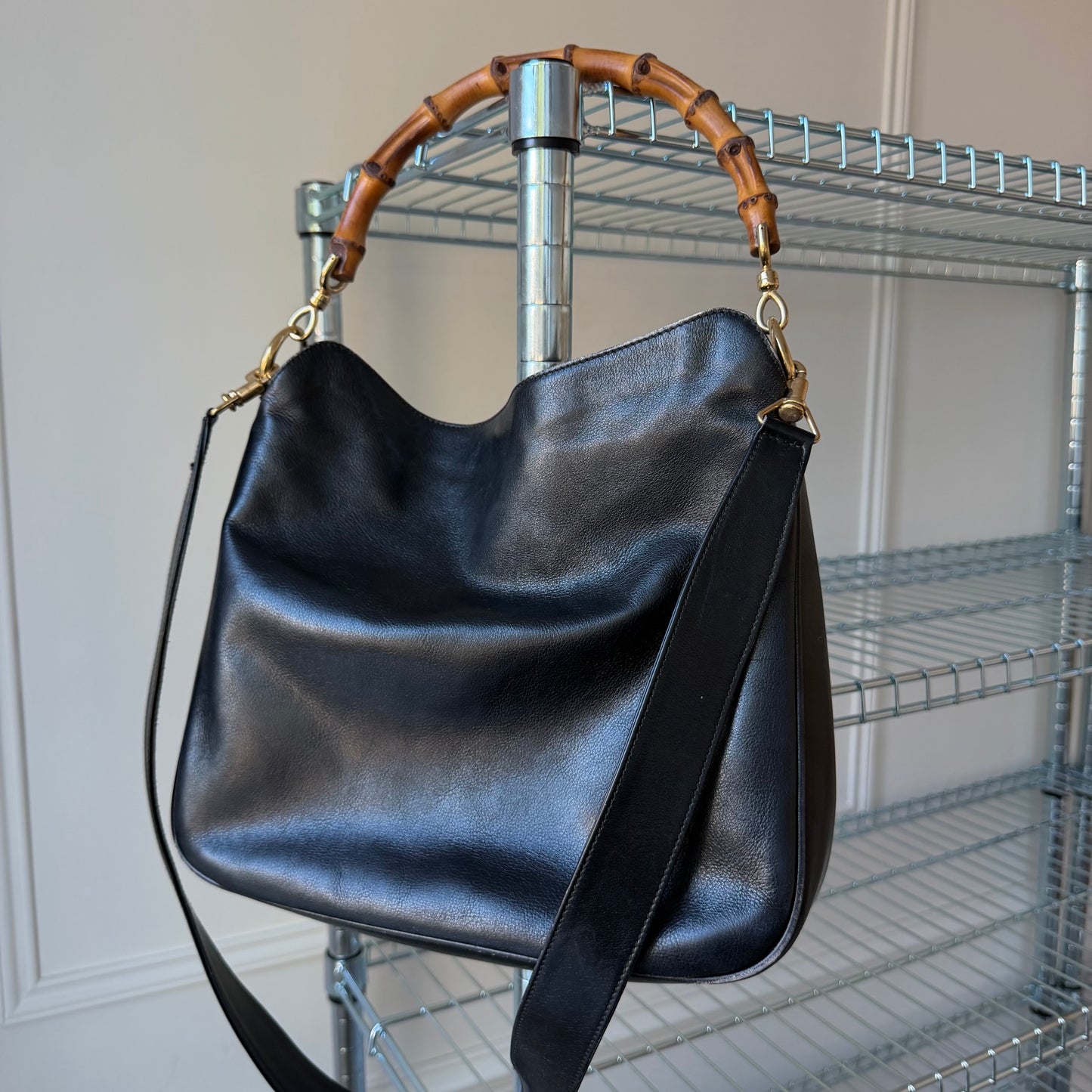 Pre-Owned Black Bamboo Leather Shoulder Bag