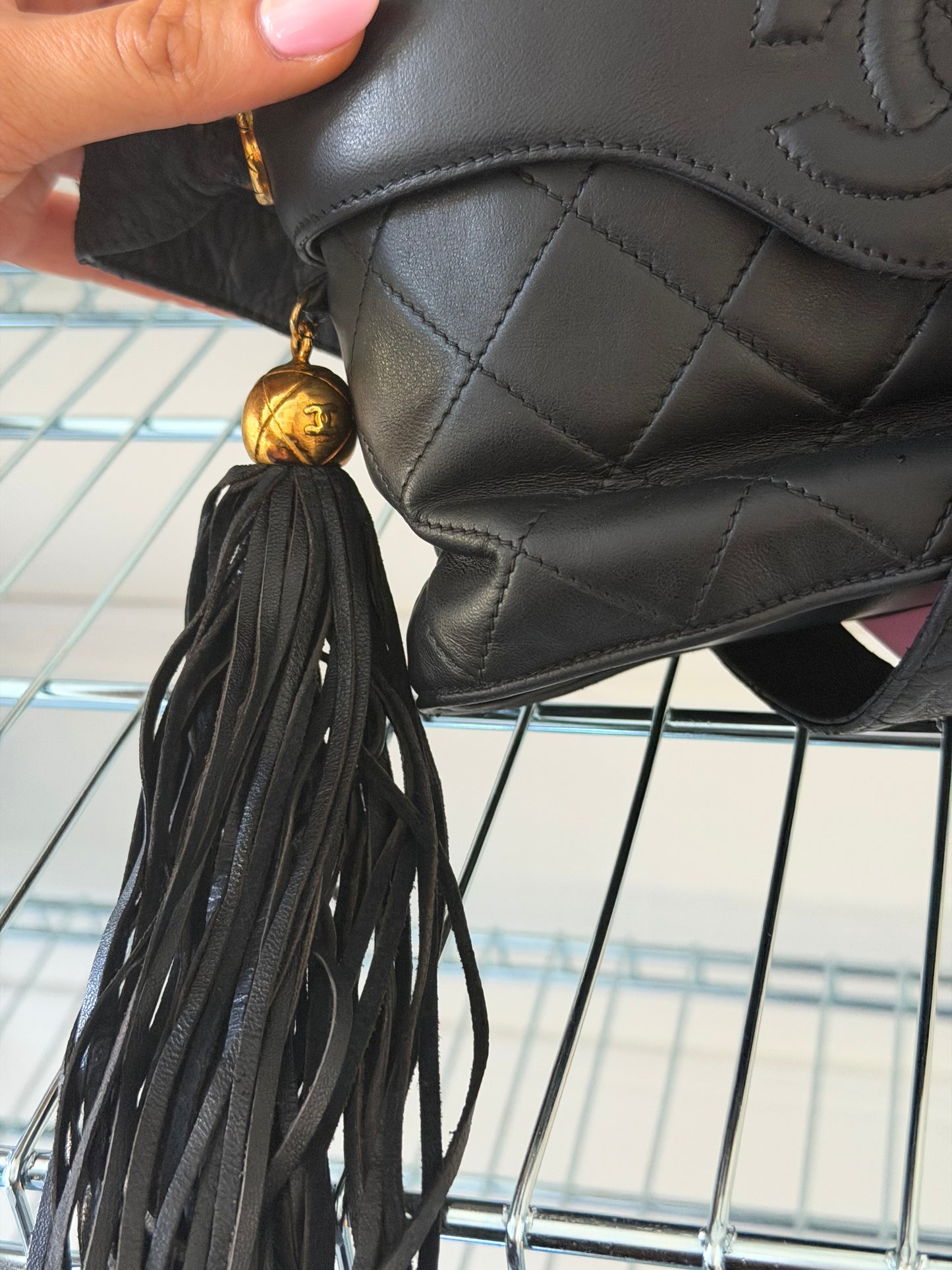 Pre-Owned Black Matelassé Lambskin Leather Vanity Shoulder Bag