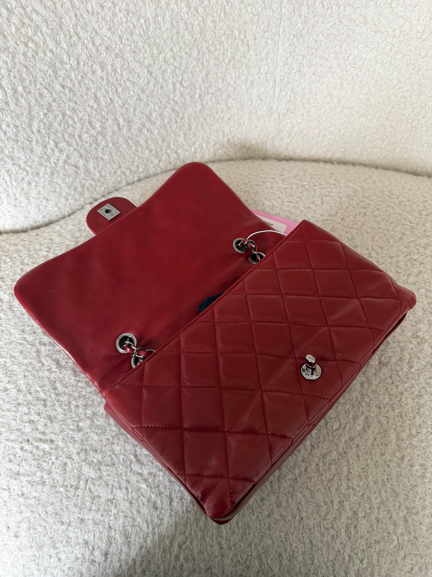 Pre-Owned Red Matelassé Lambskin Accordion Single Flap