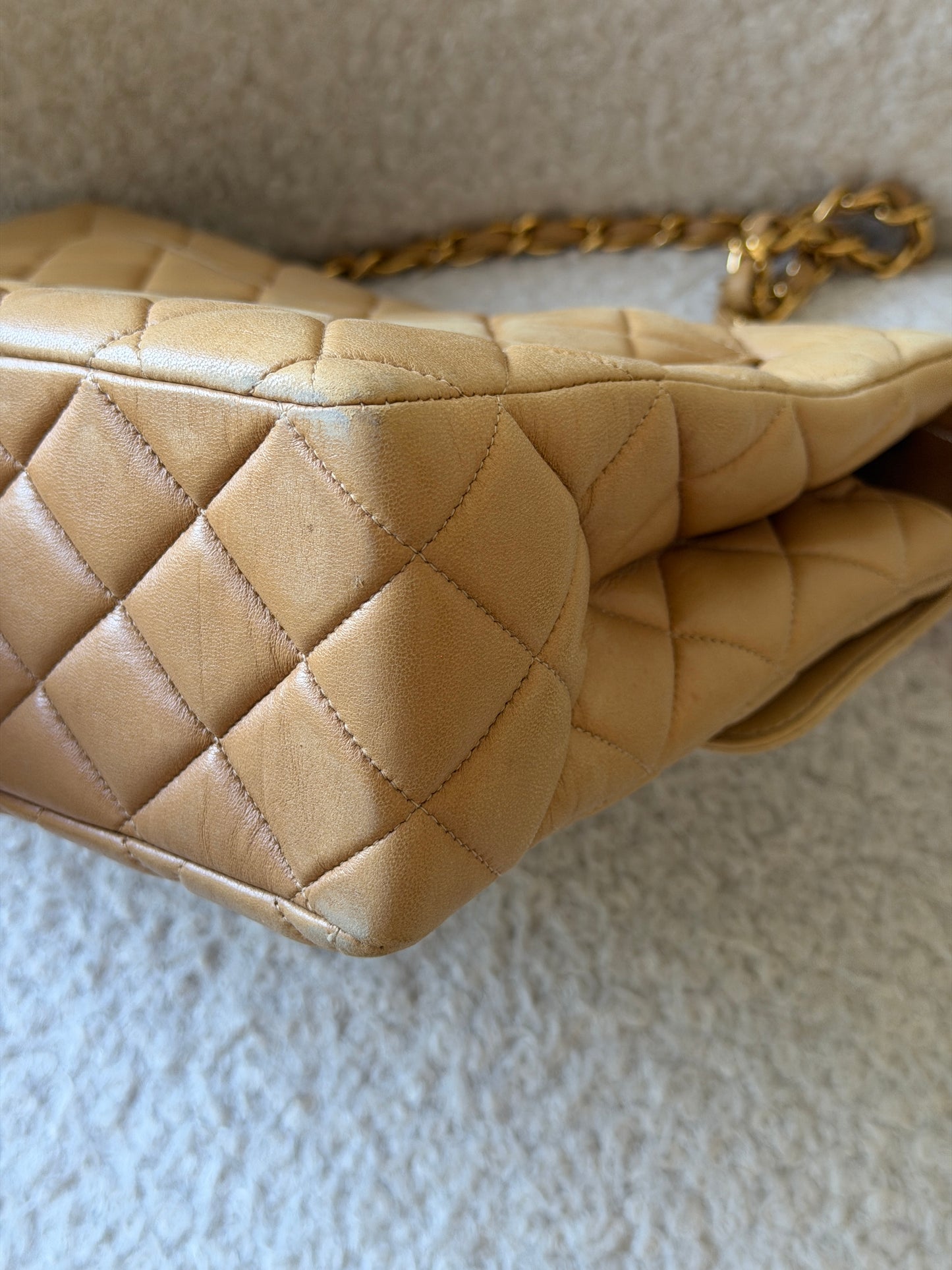 Beige Lambskin Leather Jumbo Single