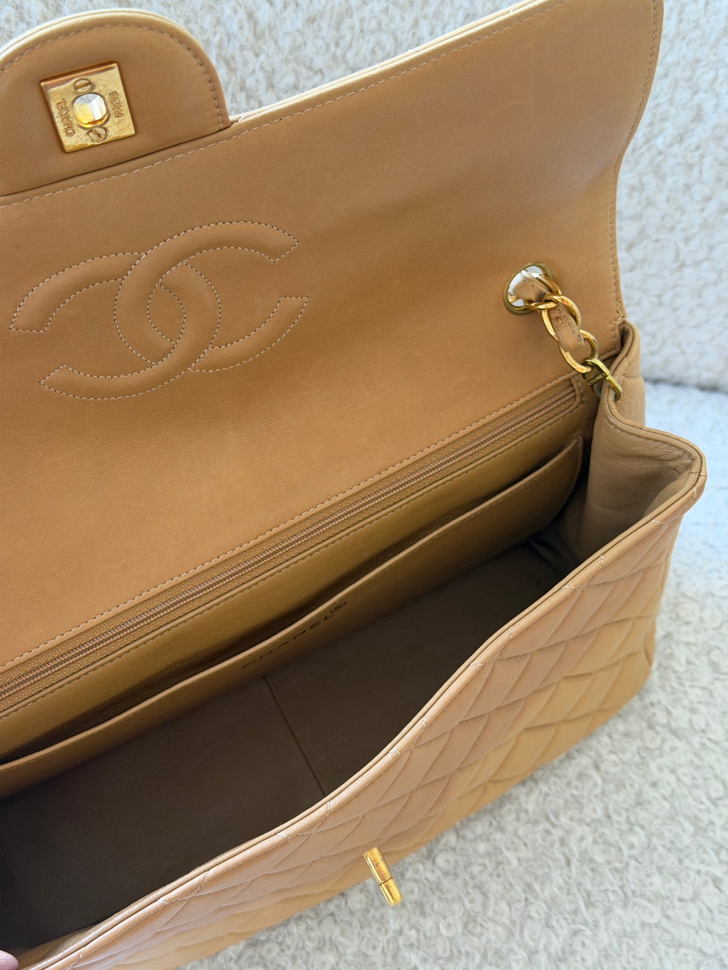 Beige Lambskin Leather Jumbo Single