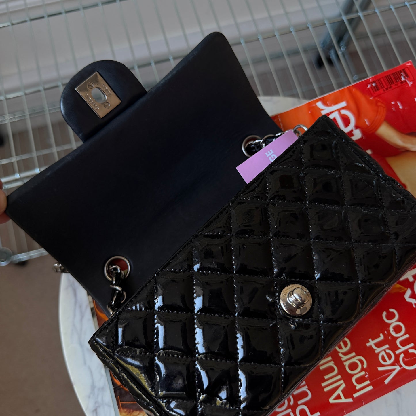 Pre-Owned Black Matelassé Patent Leather Mini Rectangle Single Flap Crossbody Bag