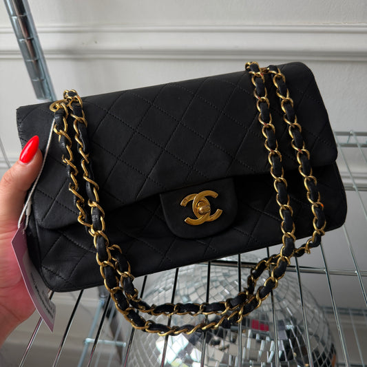 Black Lambskin Small Classic Double Flap 24KGHW
