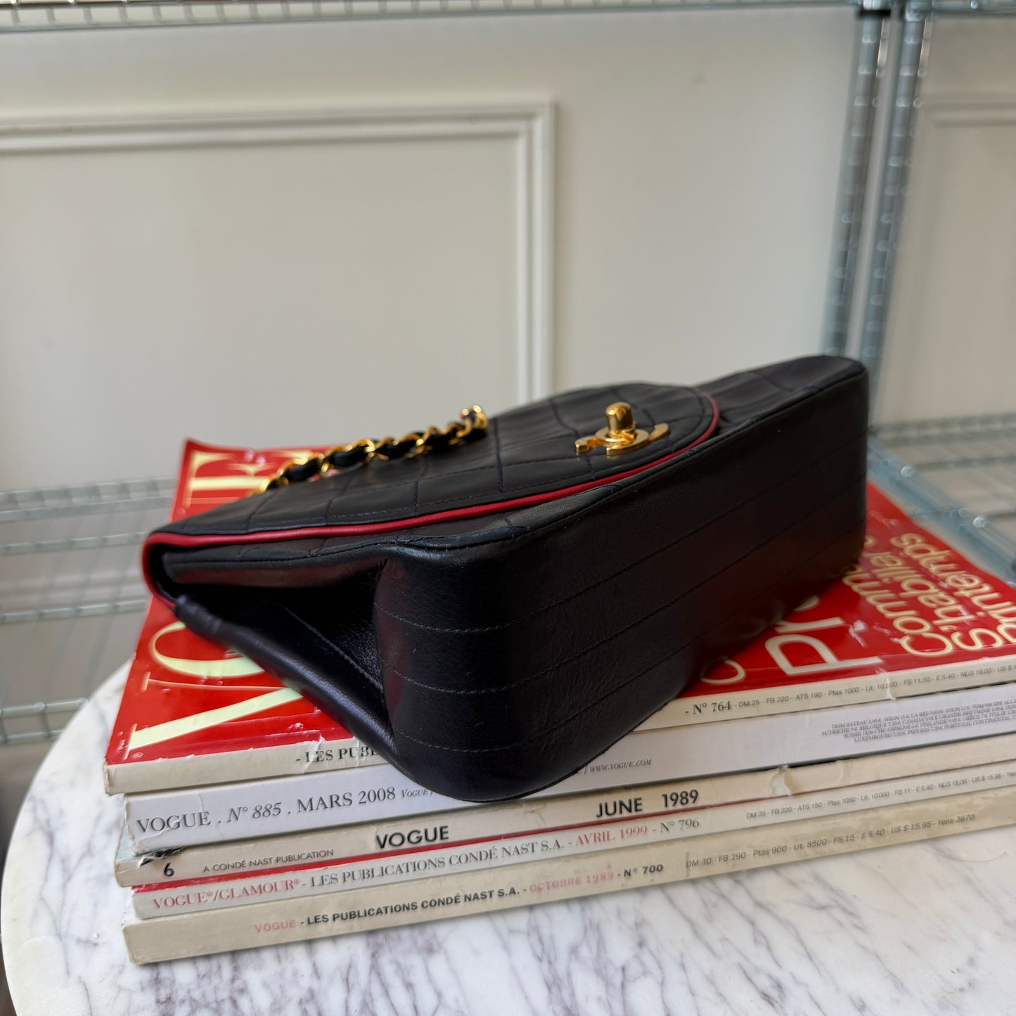 Pre-Owned Bi-Colour Black Lambskin Envelope Single Flap Shoulder Bag