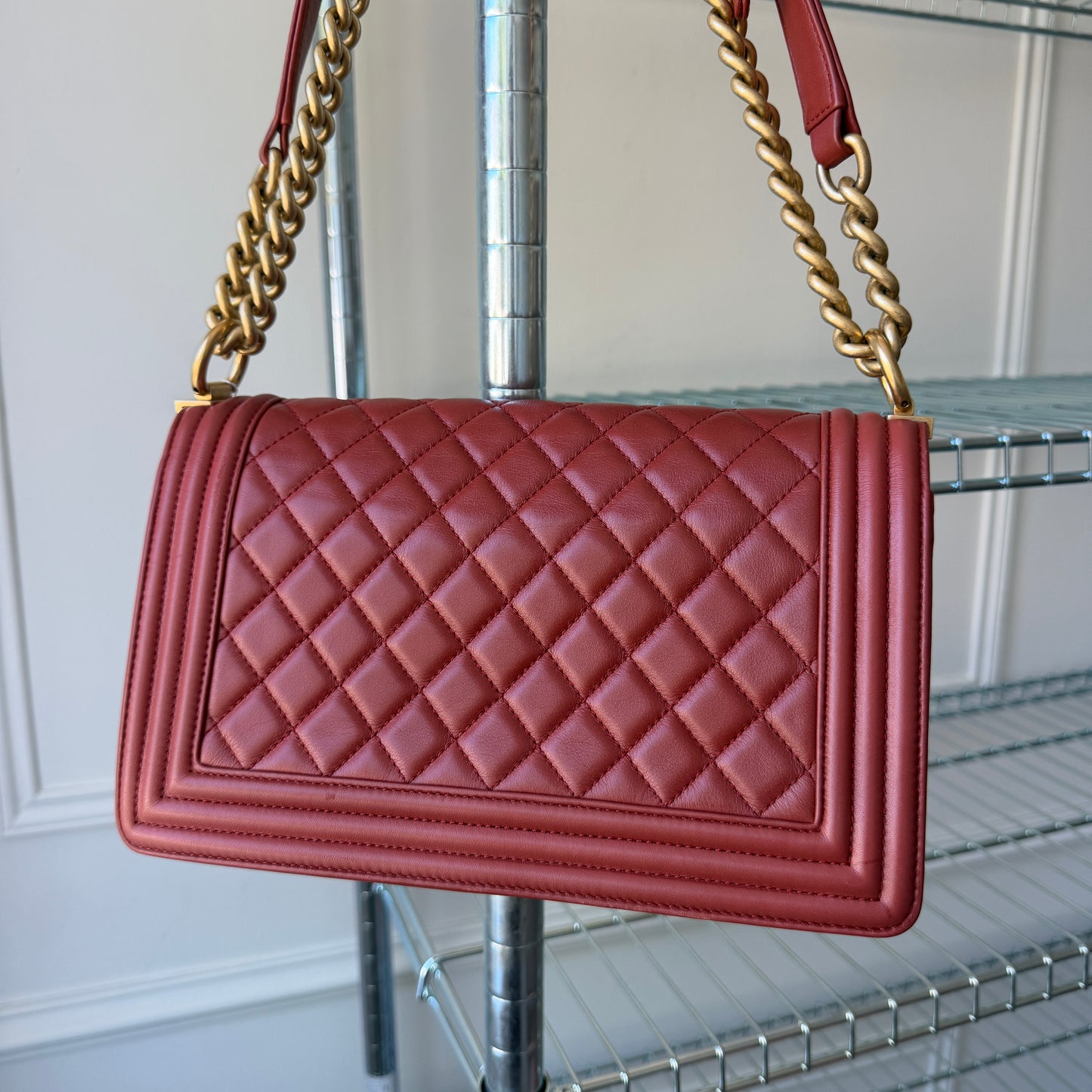 Pre-Owned Burnt Orange 'Boy' Lambskin Single Flap Crossbody Bag