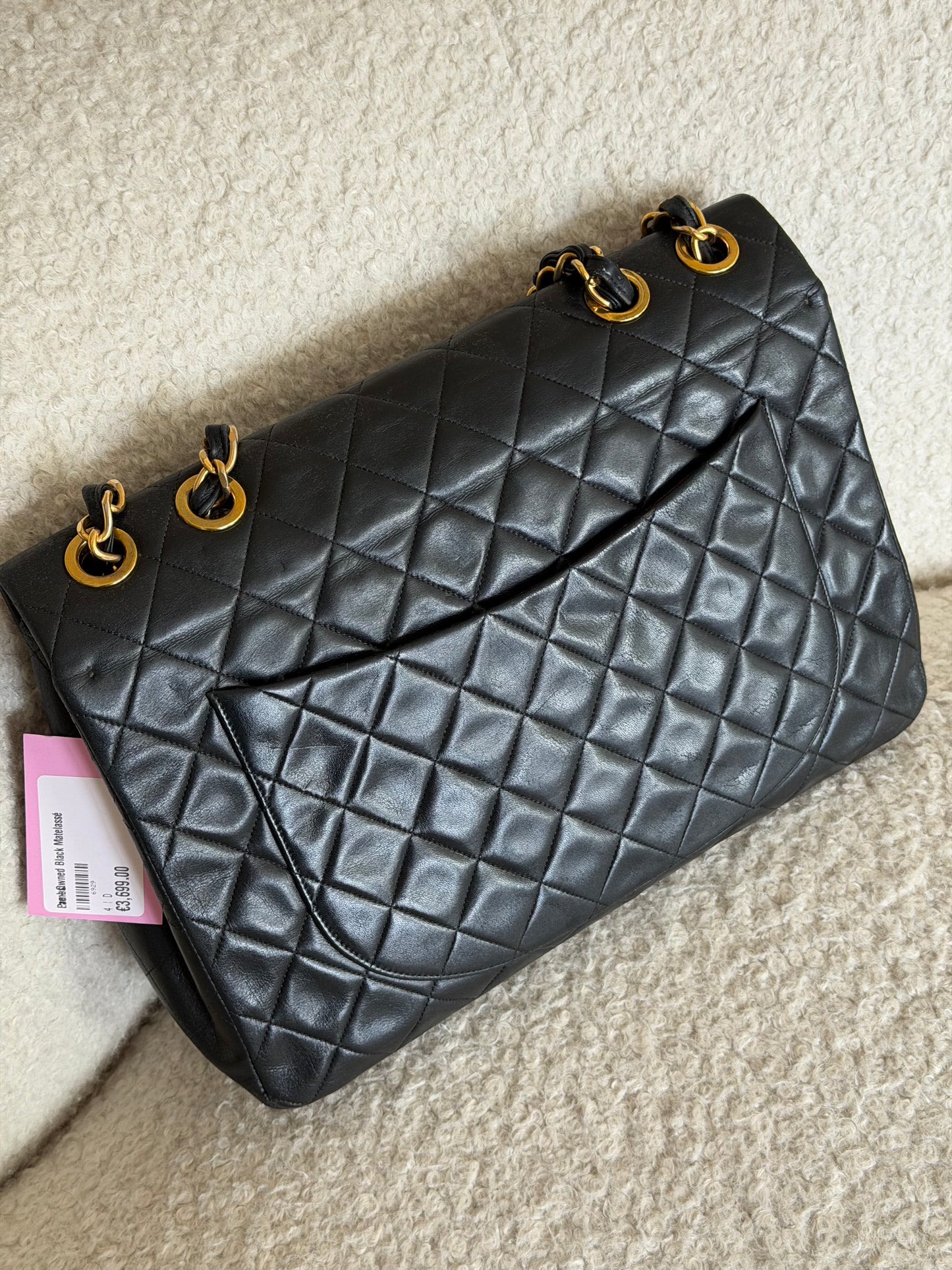 Pre-Owned Black Matelassé Lambskin Maxi Single Flap