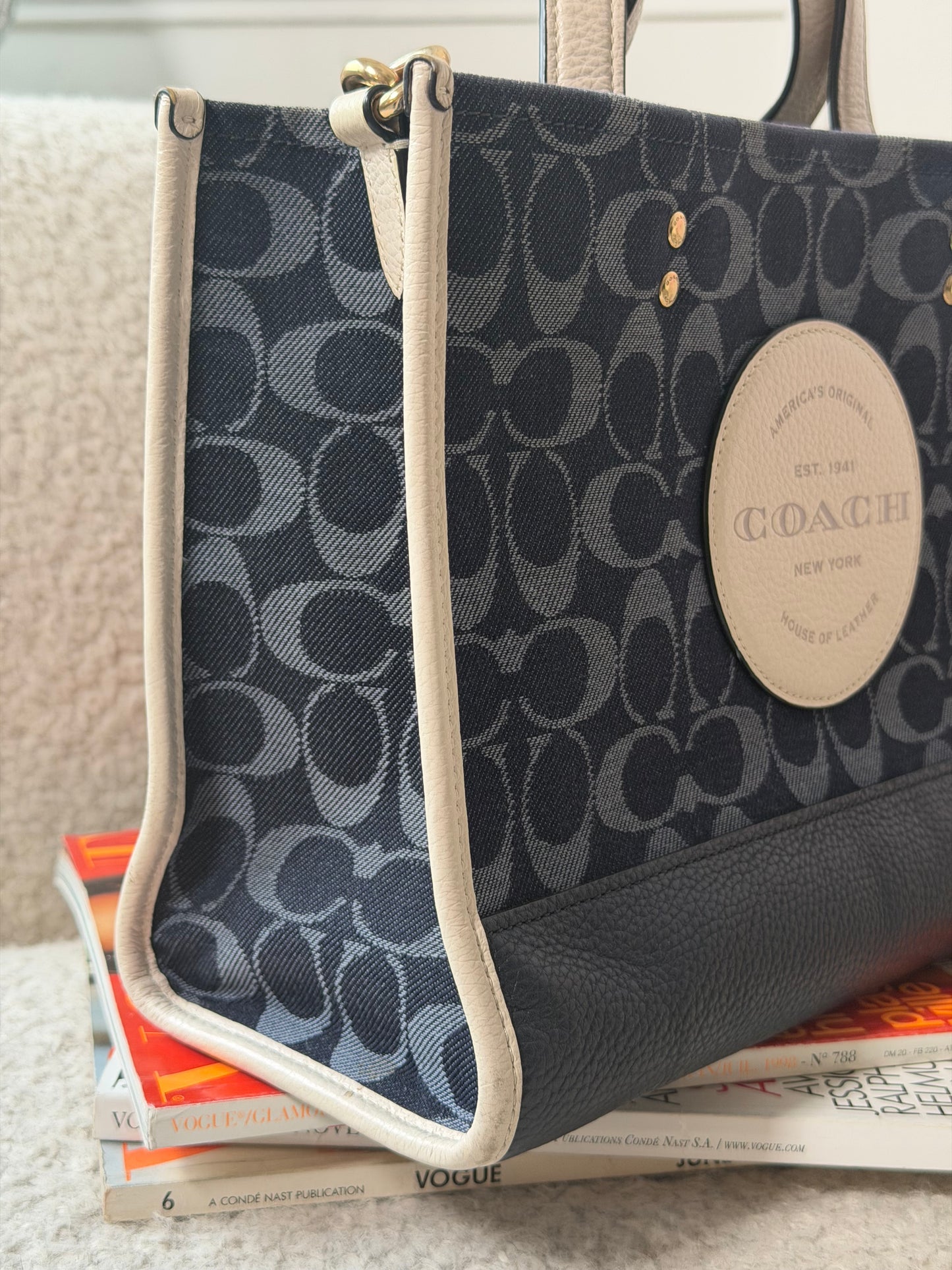 Pre-Owned Blue Canvas Crossbody Tote Handbag