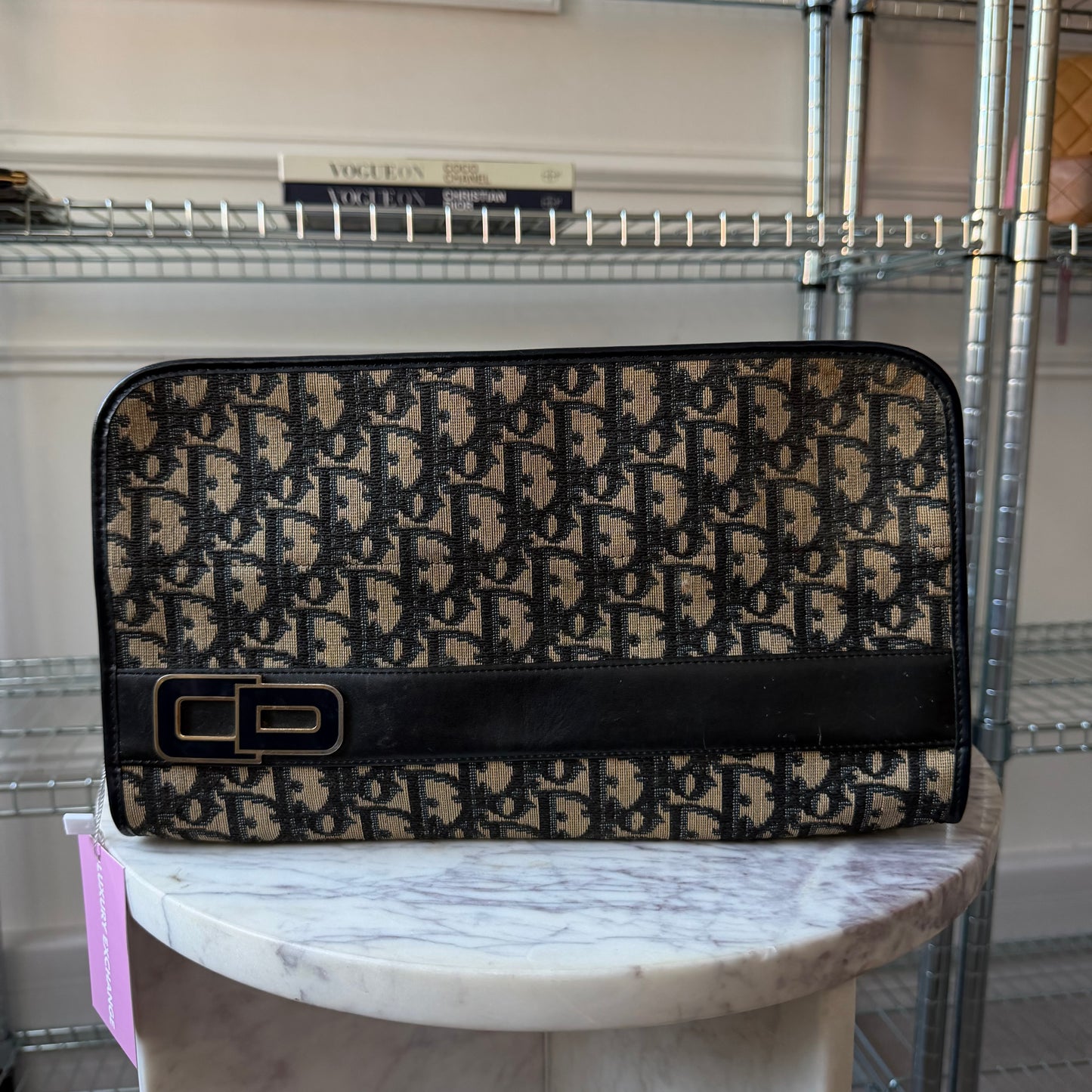 Pre-Owned Navy Trotter Canvas Clutch Bag
