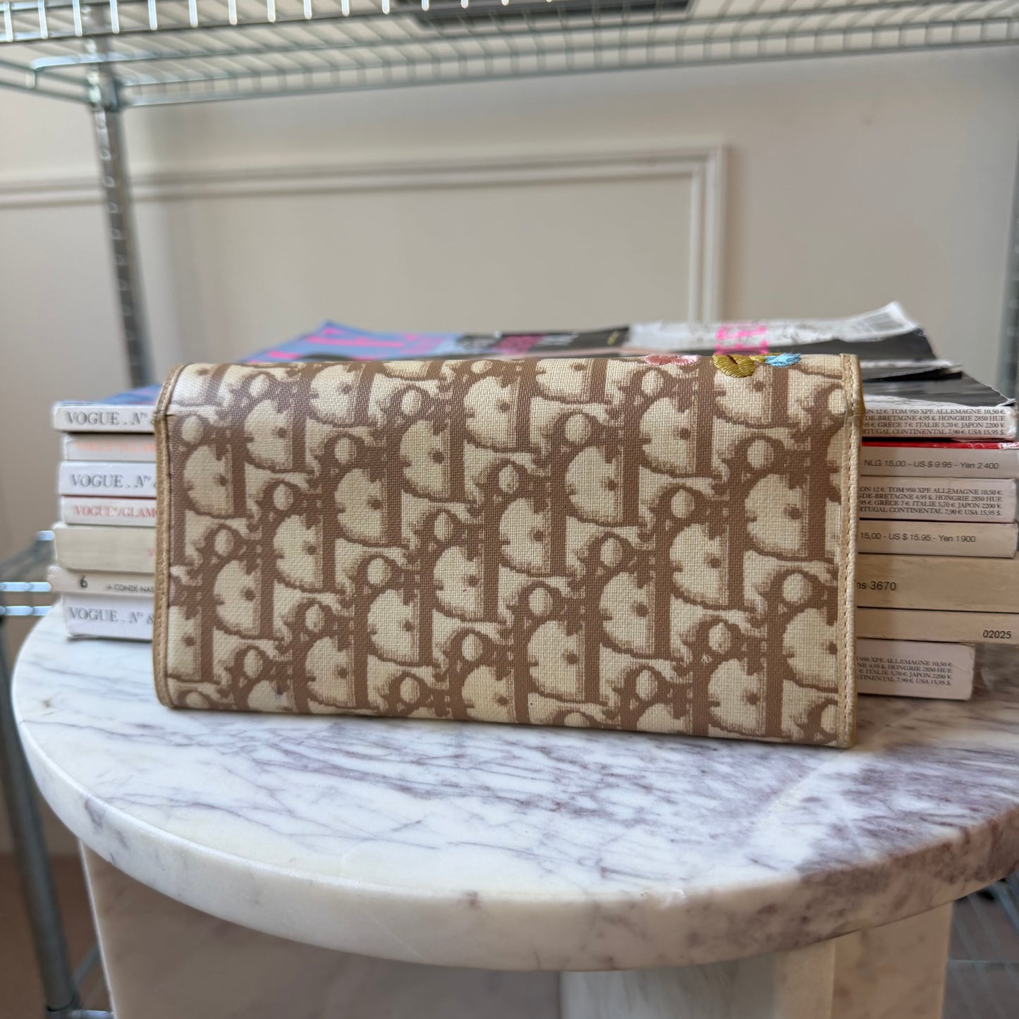 Pre-Owned White Oblique with Flowers Coated Canvas Wallet