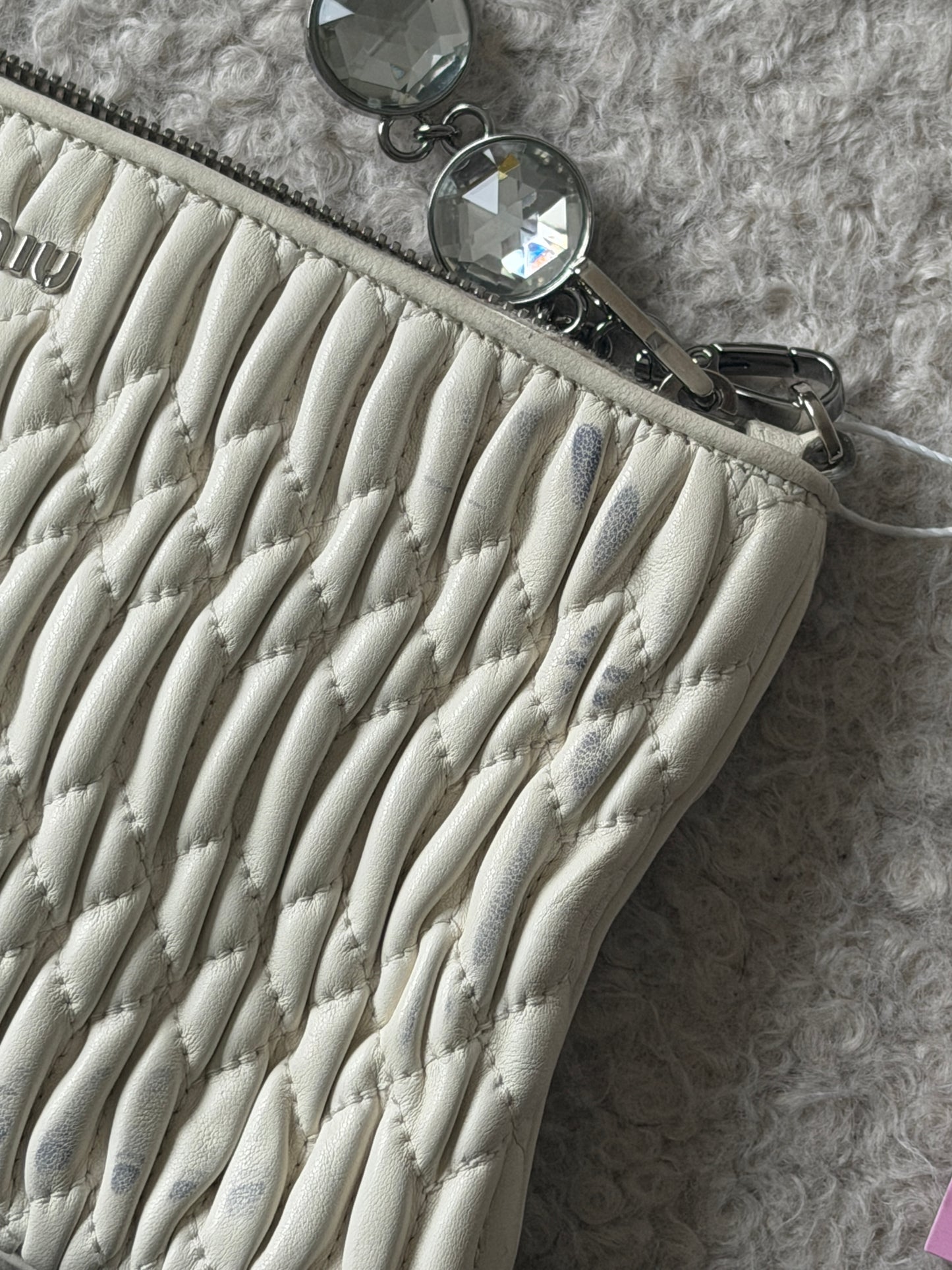 White Nappa Leather Crossbody Gemstone Strap