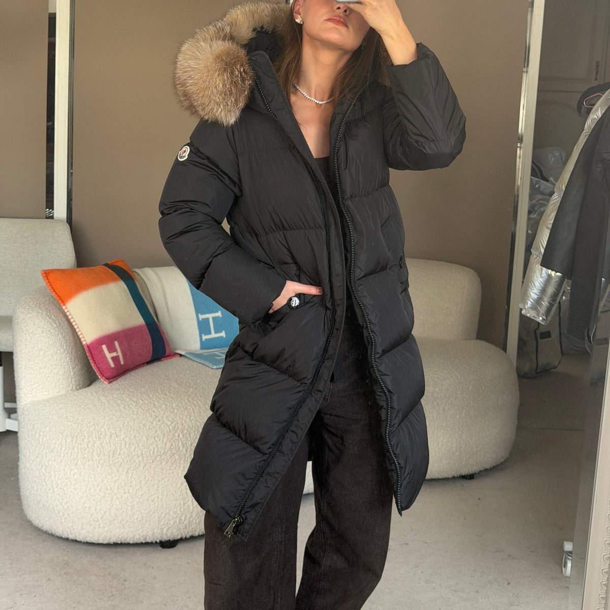 Pre-Owned Black Fur Collar Down Parka Jacket (0)