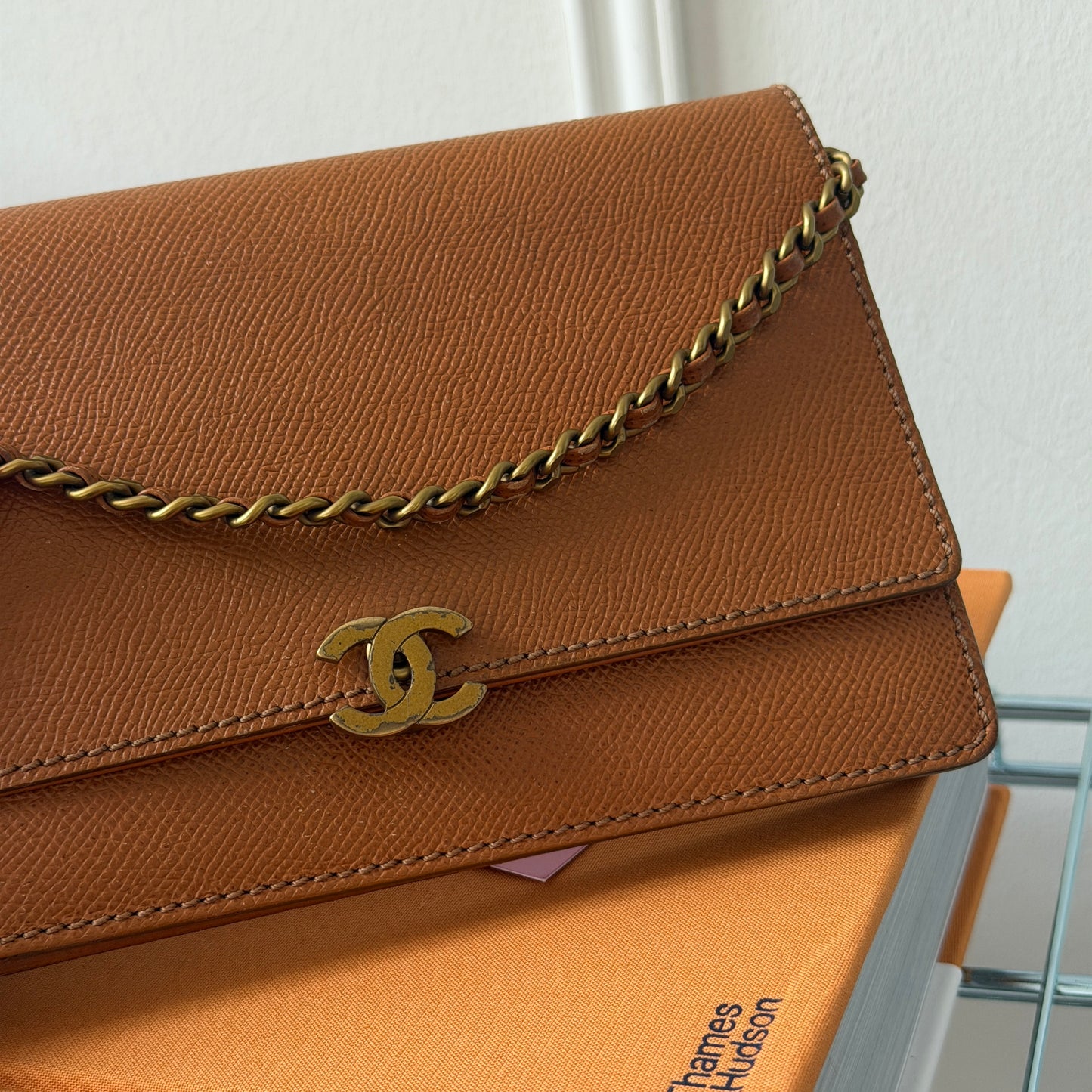 Pre-Owned Tan Caviar Leather Wallet on Chain