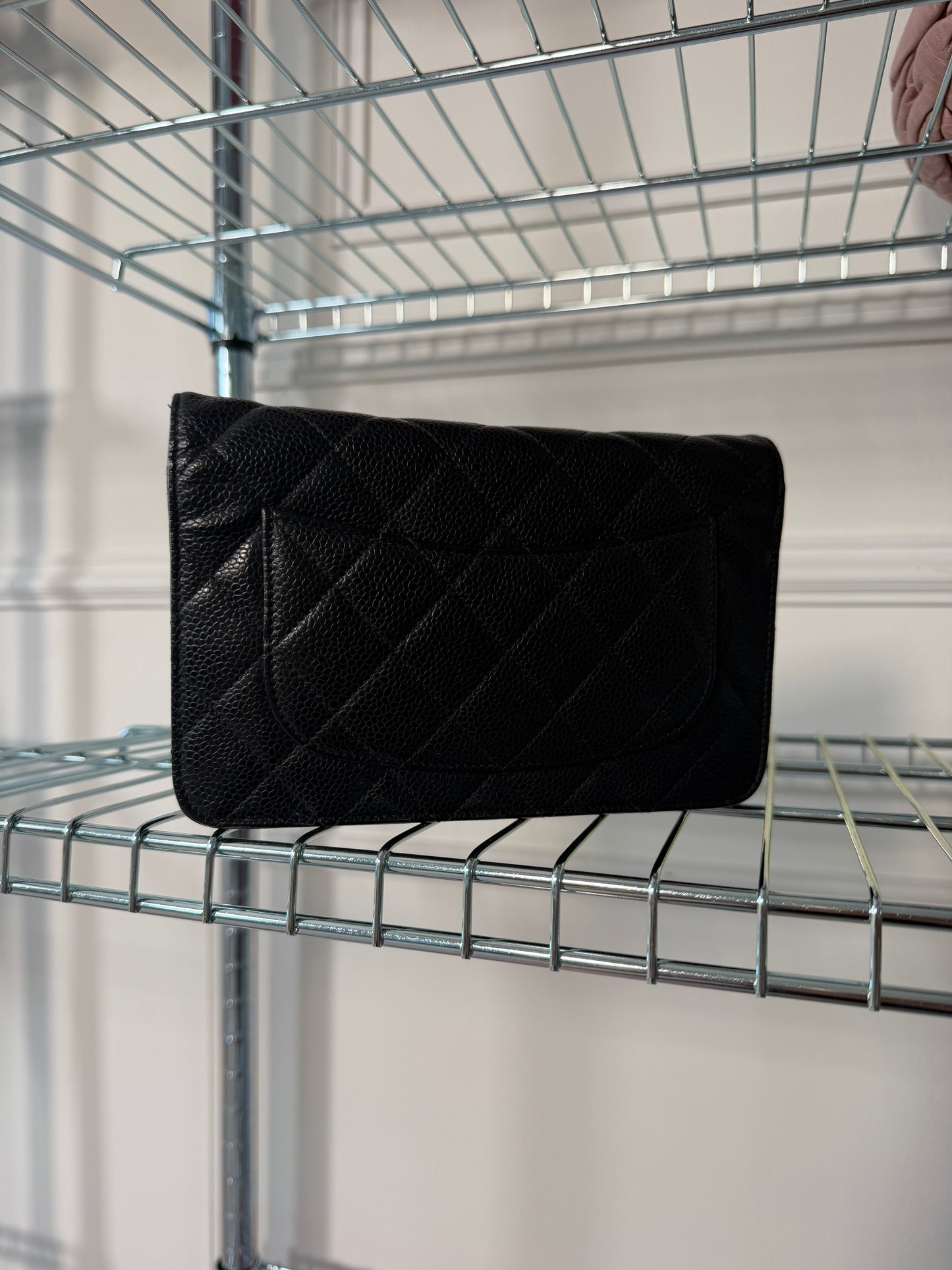 Pre-Owned Black Matelassé Caviar Leather Wallet on Chain