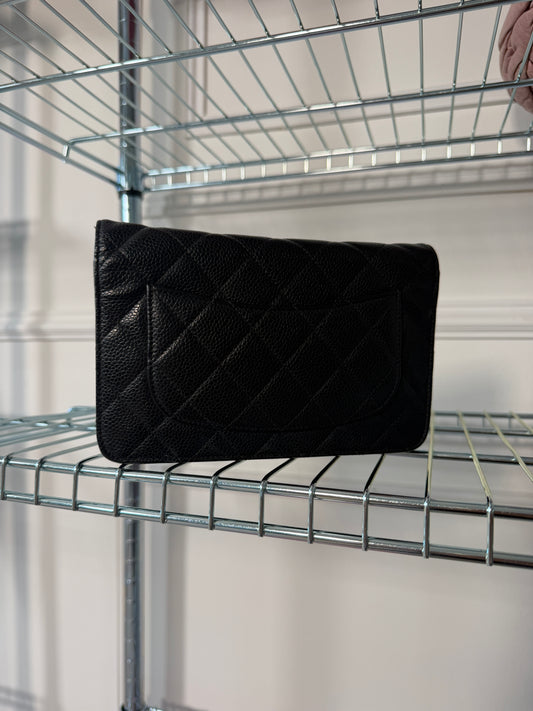 Pre-Owned Black Matelassé Caviar Leather Wallet on Chain