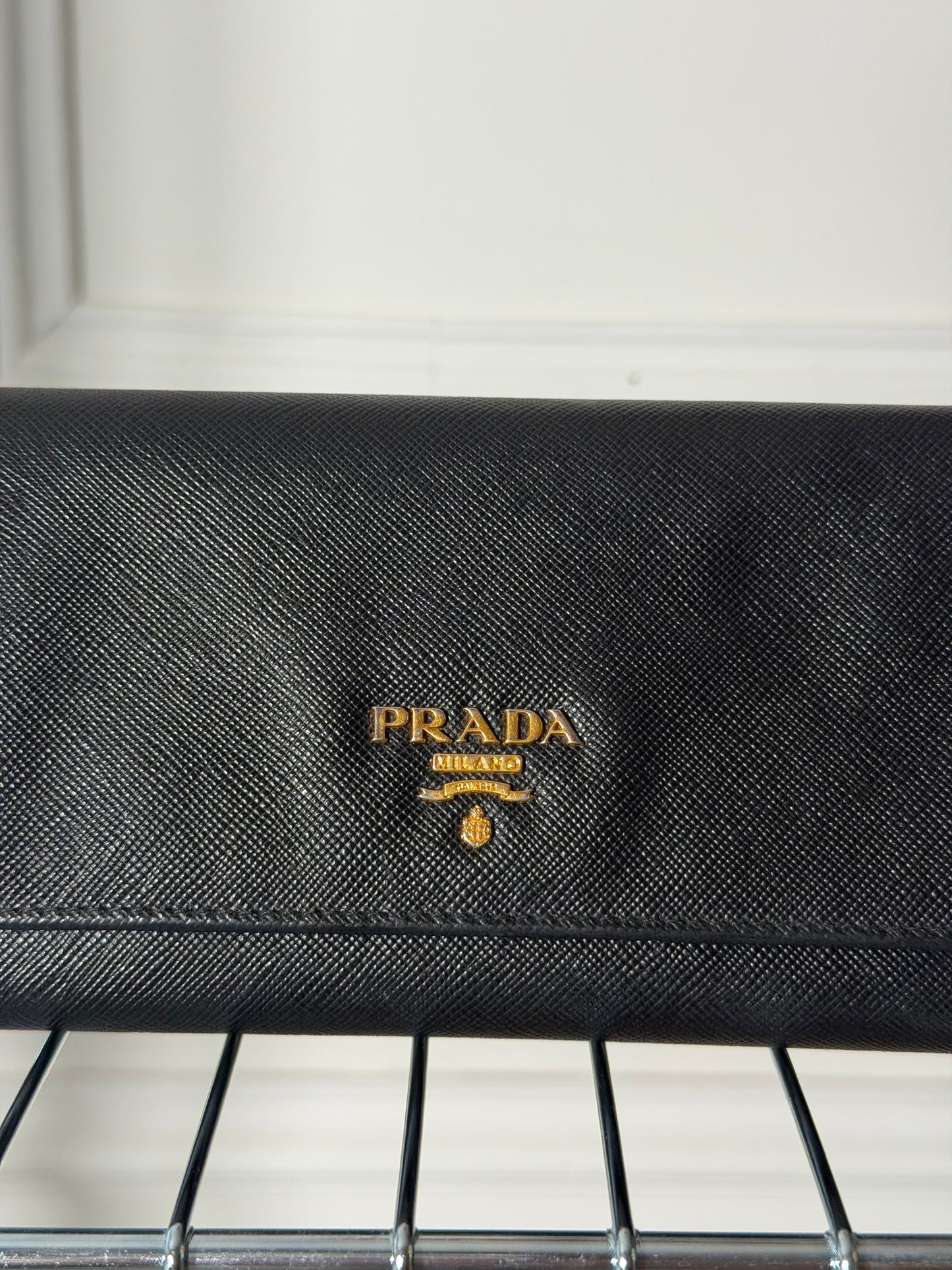 Pre-Owned Black Saffiano Leather Fold Wallet