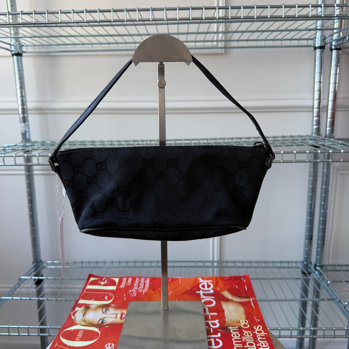 Pre-Owned Black GG Canvas Boat Bag