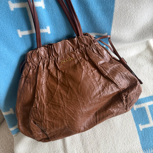 Pre-Owned Brown Ruffled Leather Shoulder Bag