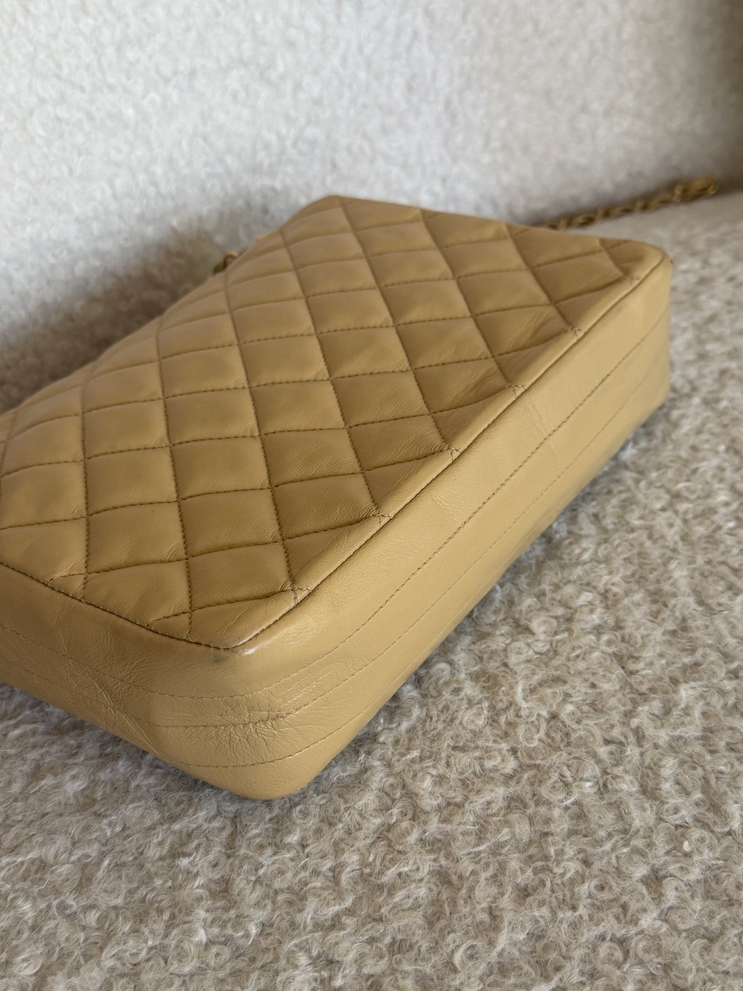 Pre-Owned Beige Jewelled Lambskin Single Flap Shoulder Bag