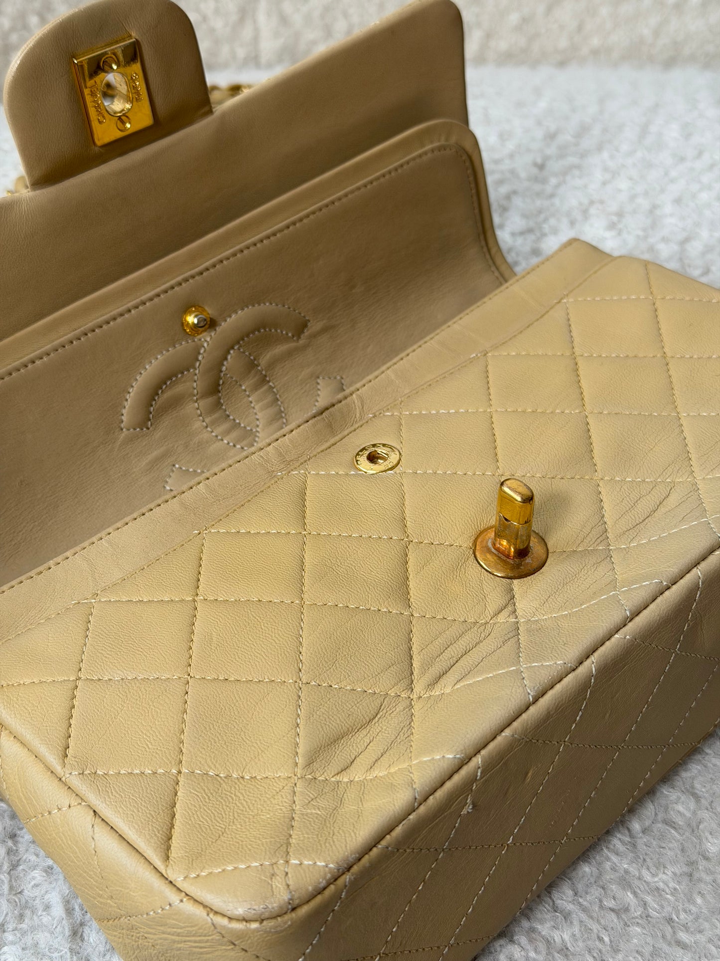 Beige Lambskin Small Classic Double Flap 24KGHW