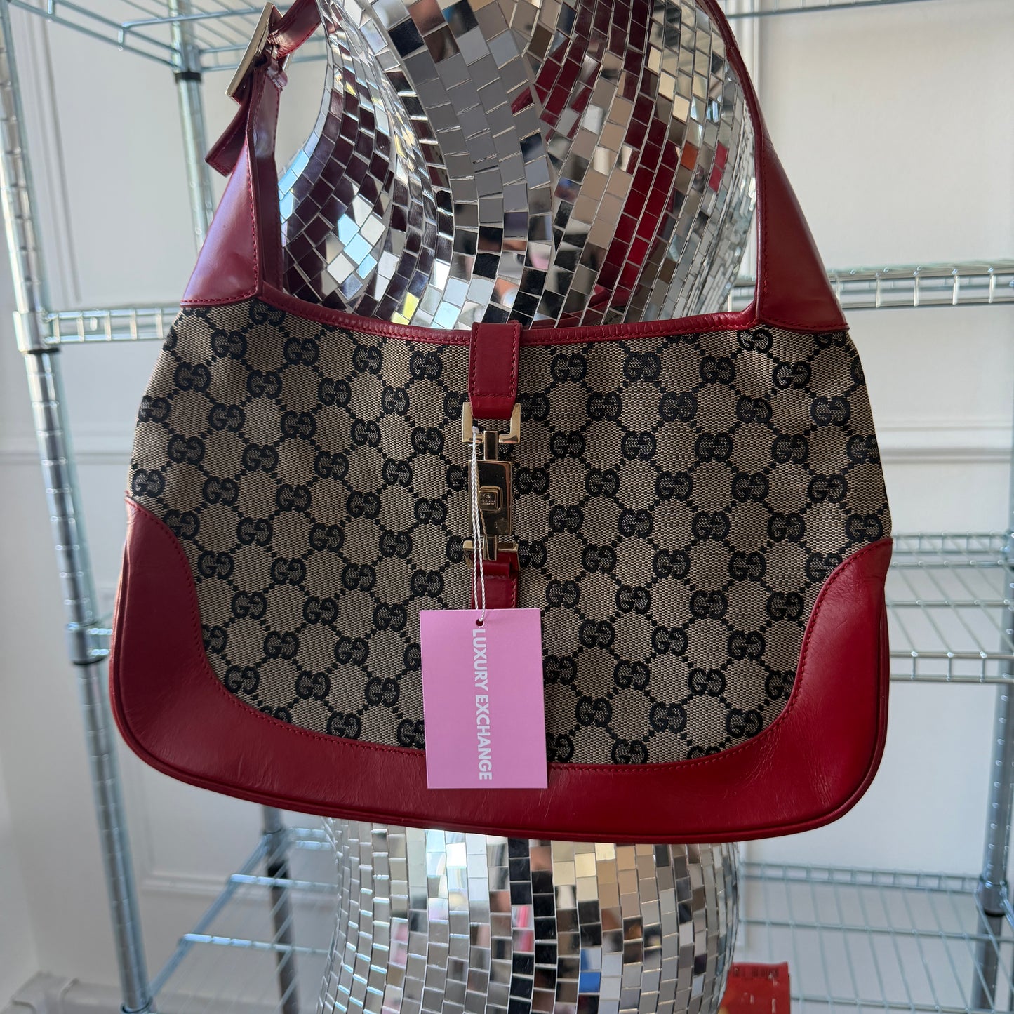 Pre-Owned Red Jackie GG Canvas/Leather Shoulder Bag